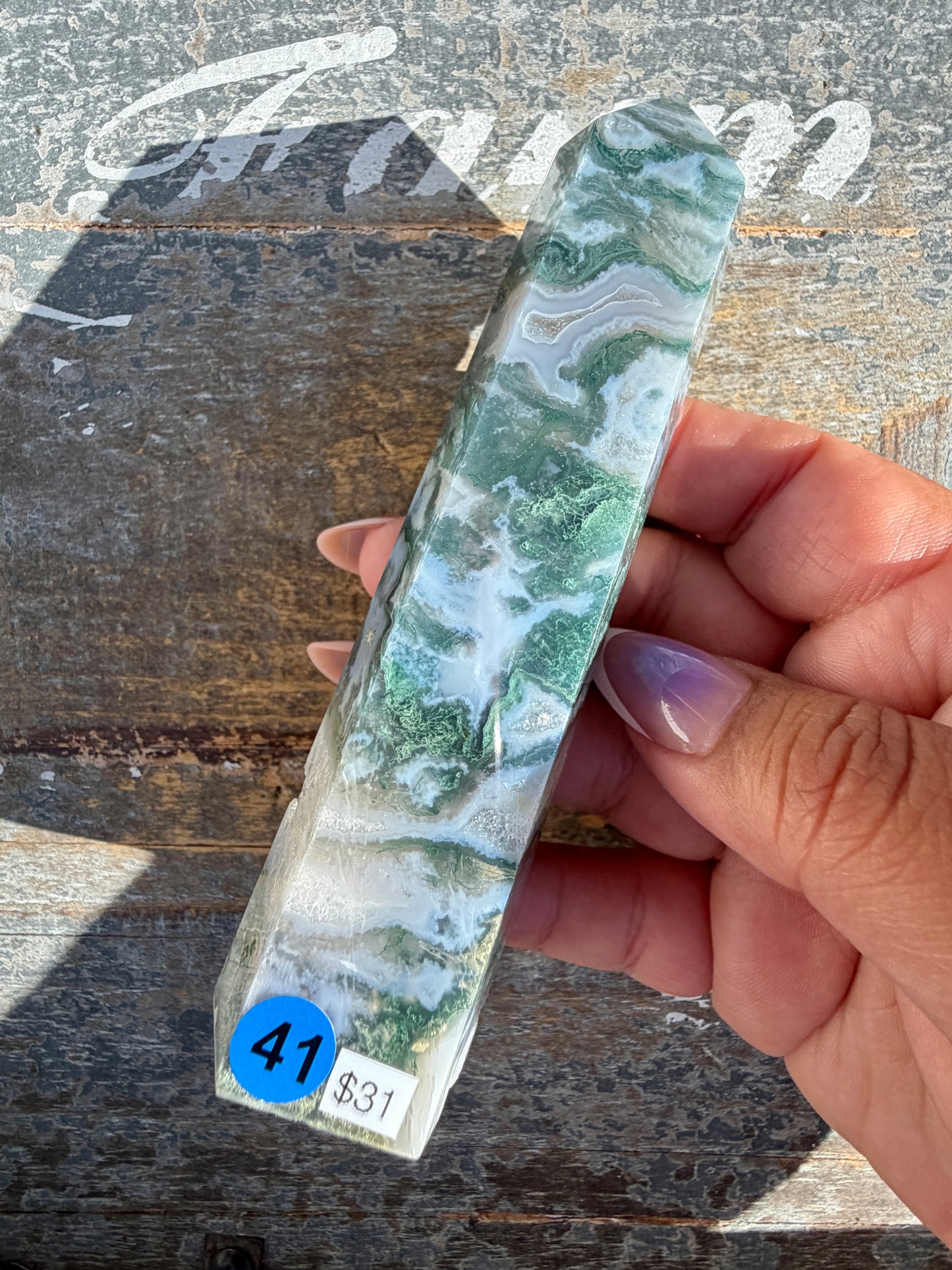 Gorgeous Druzy Moss Agate Tower | Opt 41