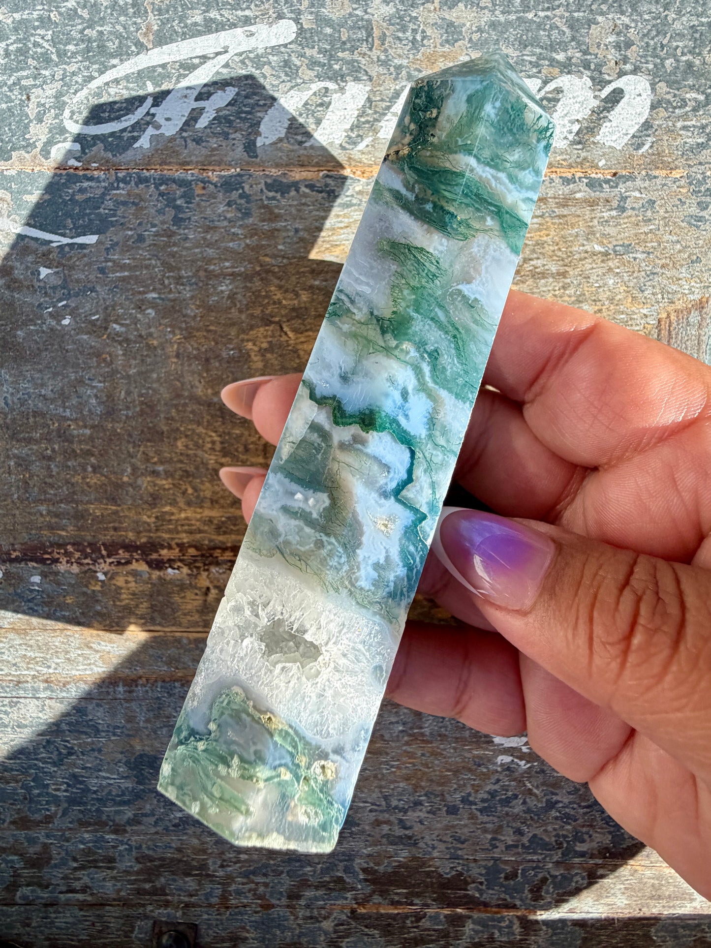 Gorgeous Druzy Moss Agate Tower | Opt 41