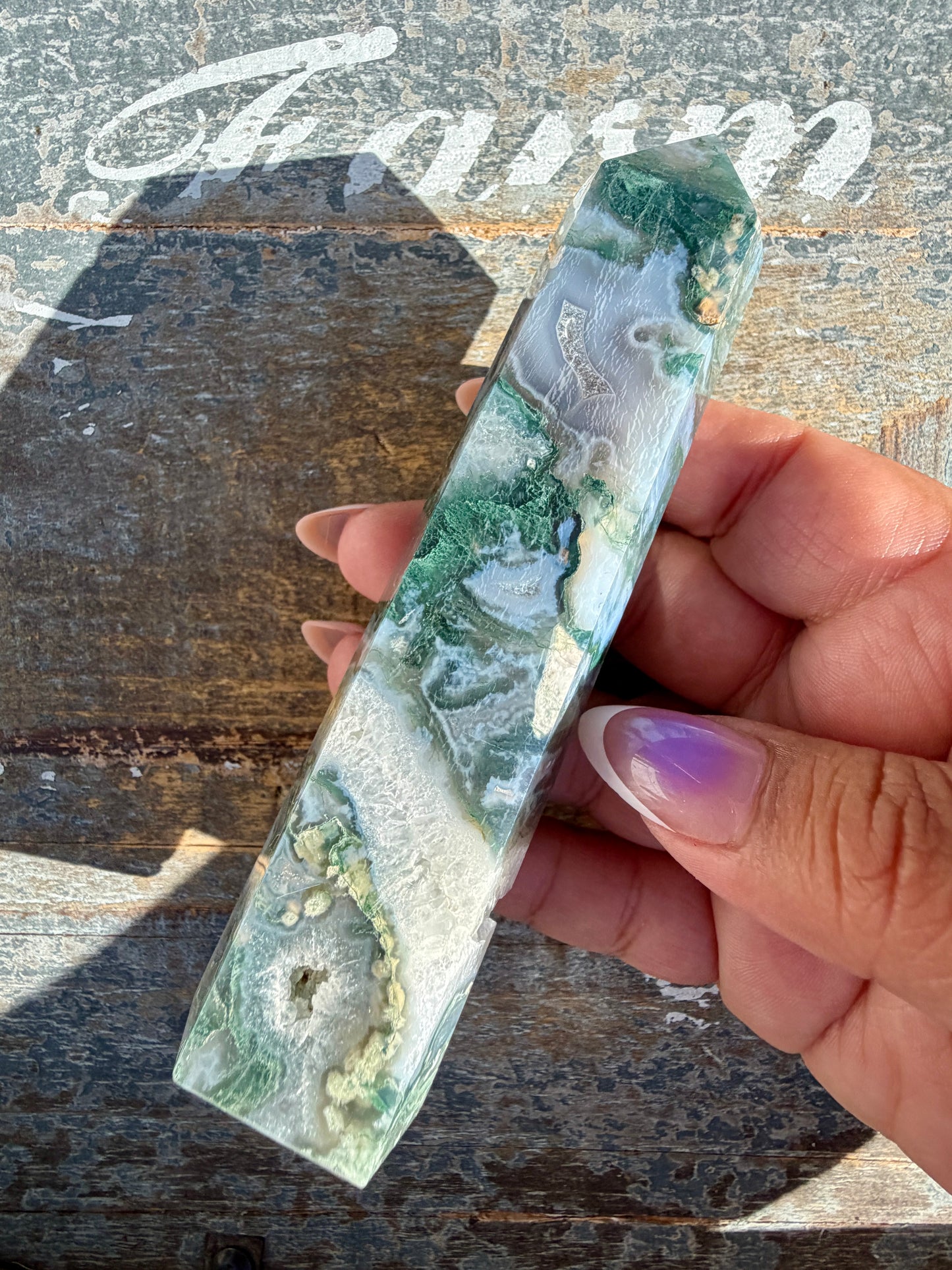 Gorgeous Druzy Moss Agate Tower | Opt 41