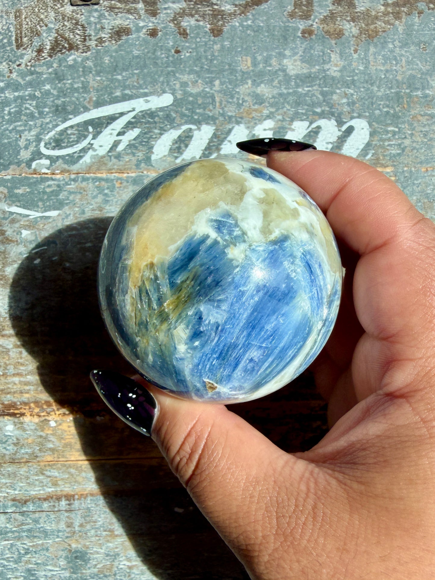 Gorgeous Blue Kyanite in Quartz Sphere | Opt I