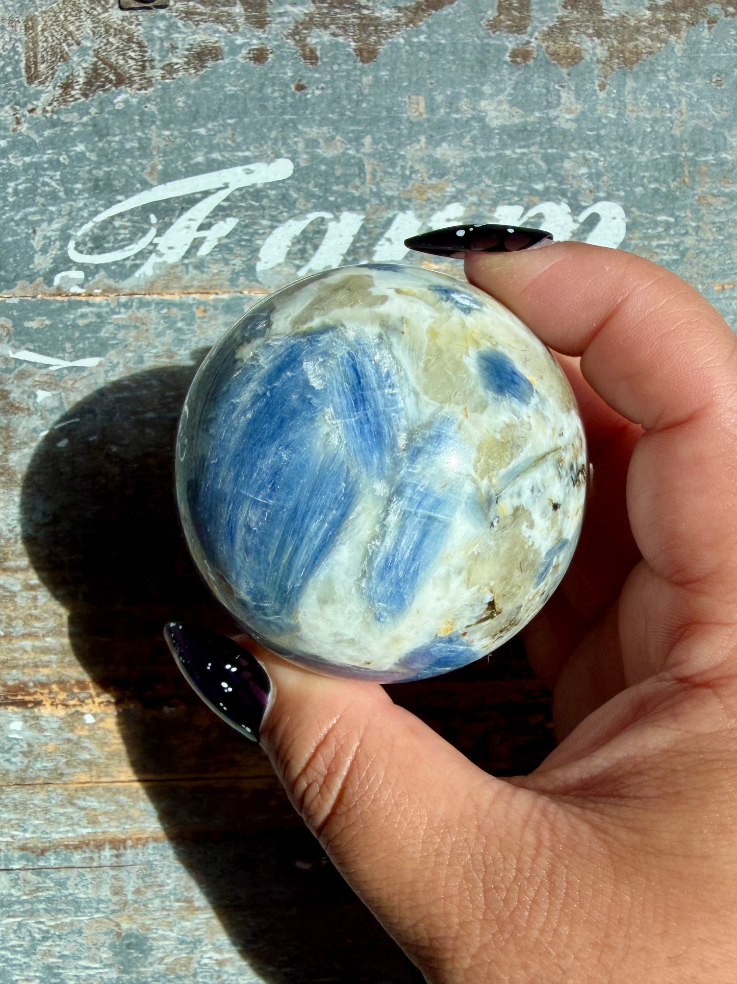 Gorgeous Blue Kyanite in Quartz Sphere | Opt I