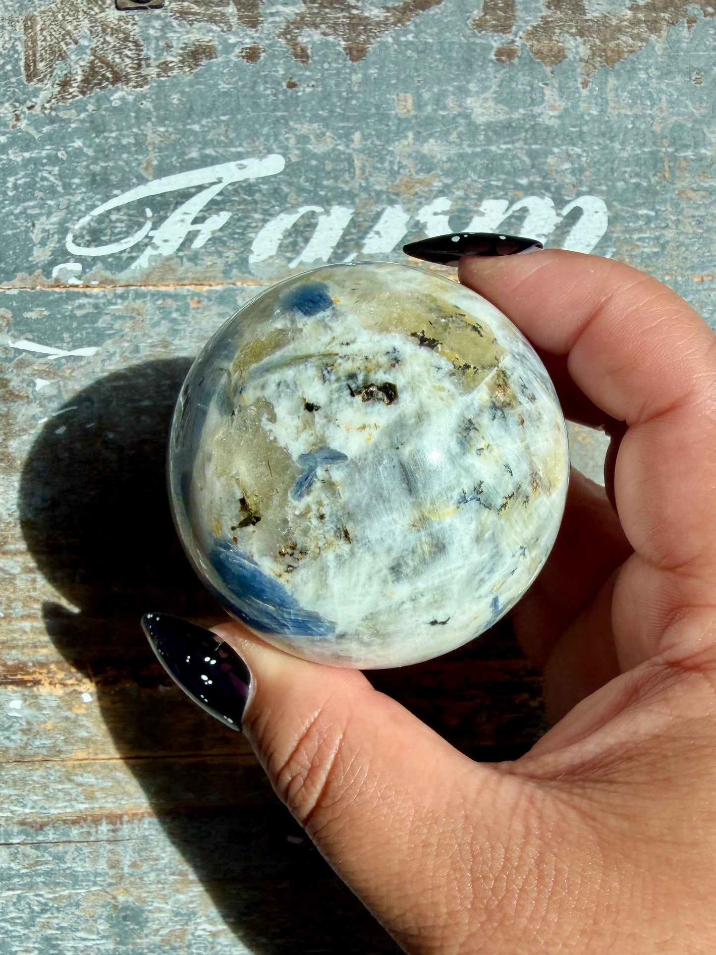 Gorgeous Blue Kyanite in Quartz Sphere | Opt I