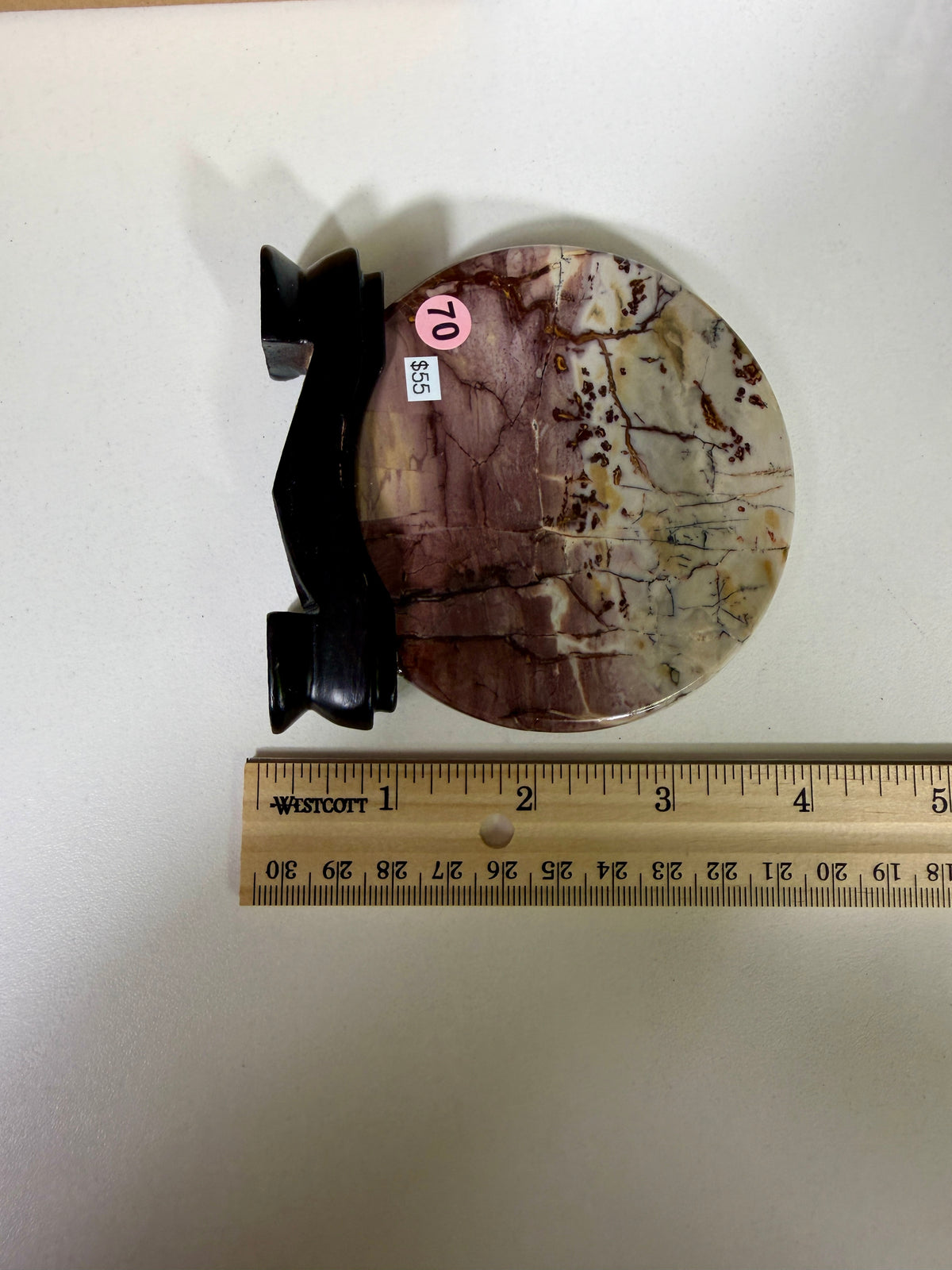 Gorgeous Picture Jasper Polished Round Display Plaque with Stand | Opt 70