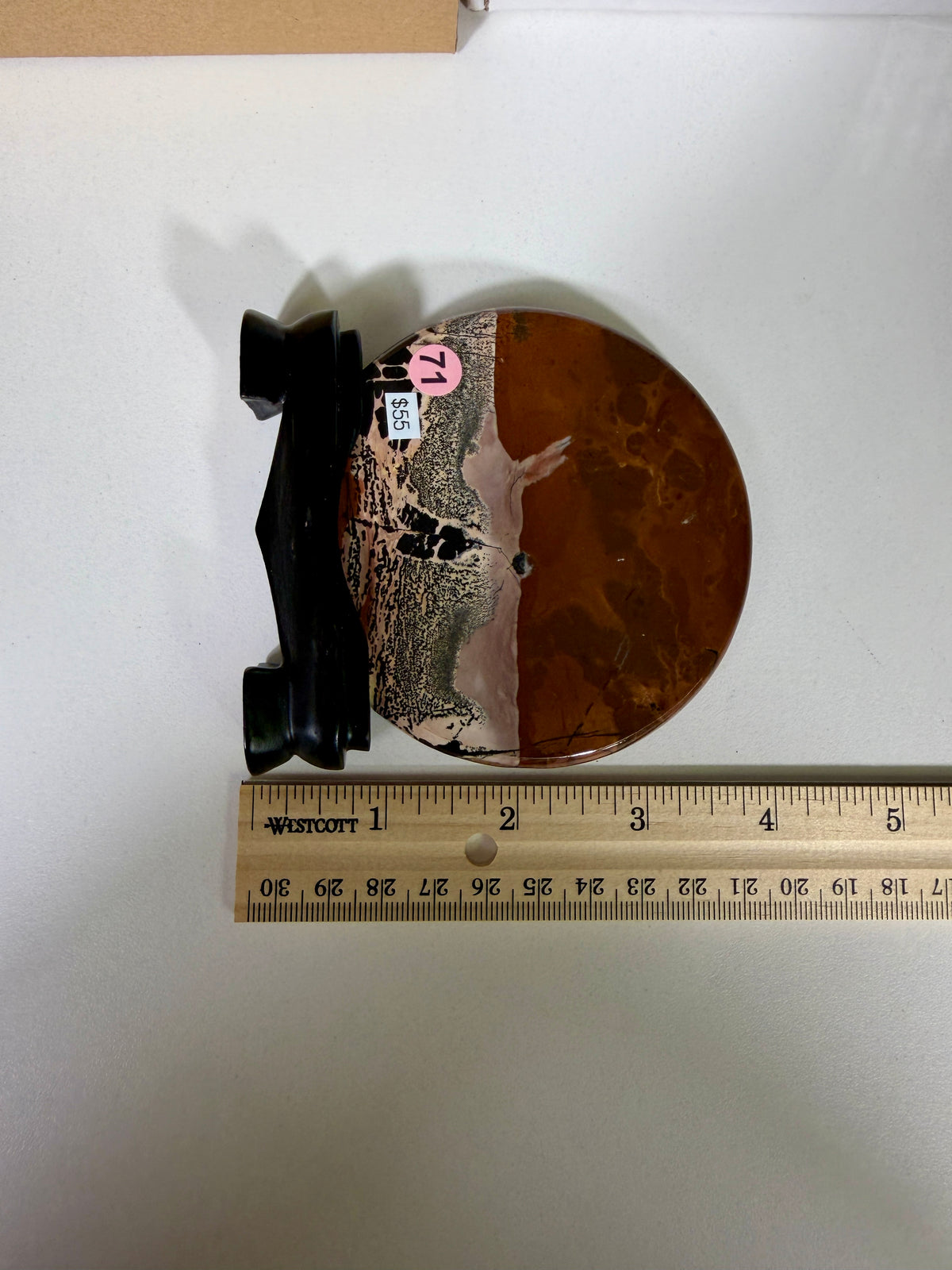 Gorgeous Picture Jasper Polished Round Display Plaque with Stand | Opt 71