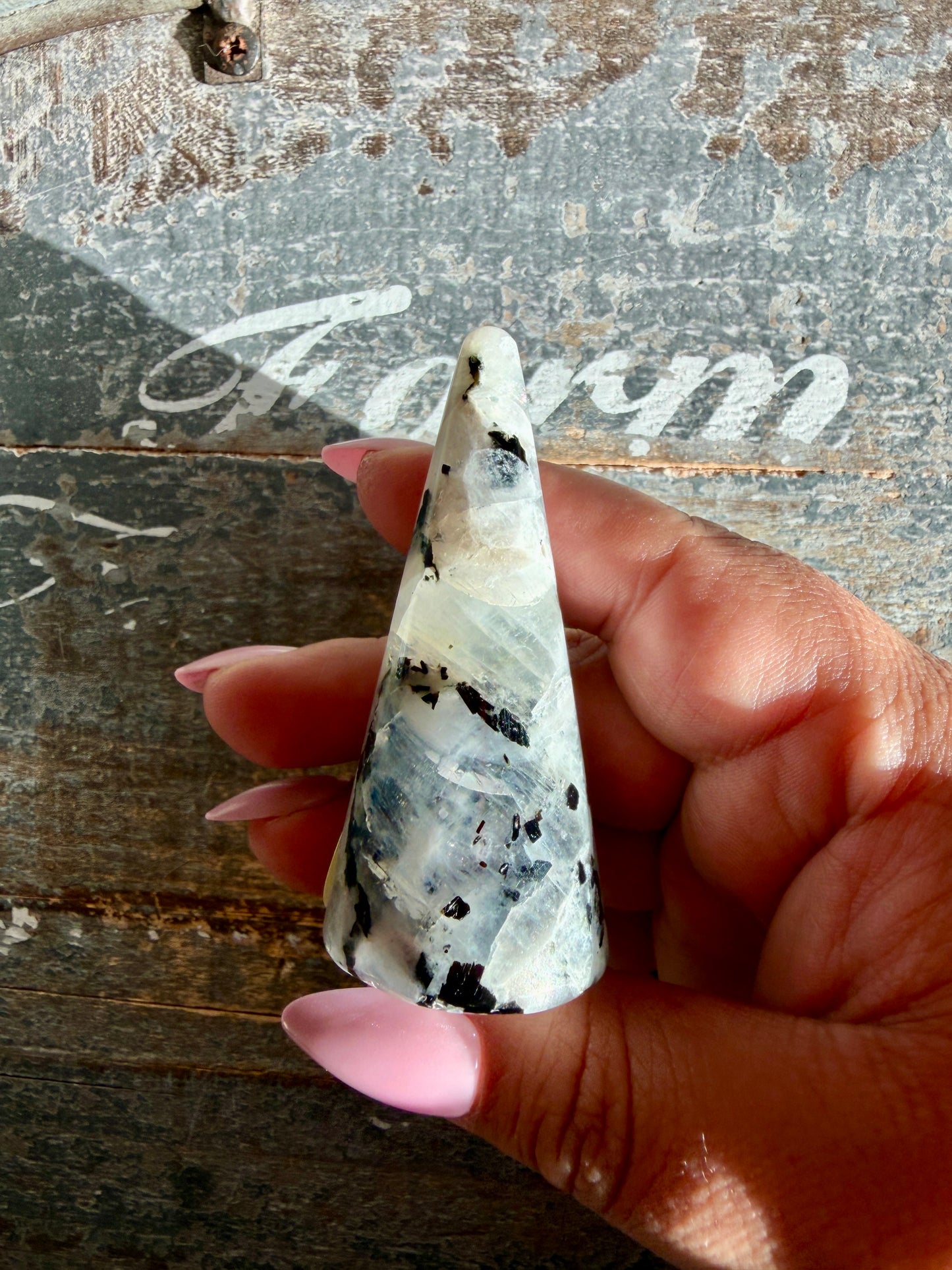 Flashy Rainbow Moonstone Ring Holder | Opt D