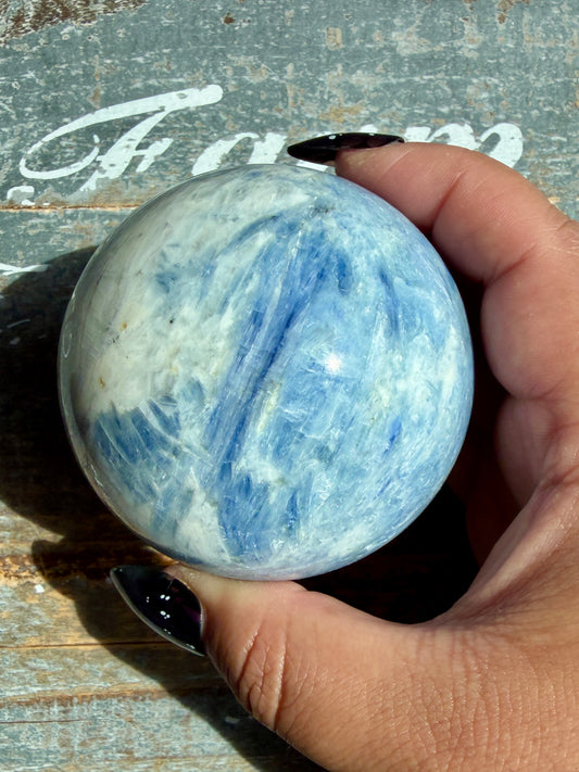 Gorgeous Blue Kyanite in Quartz Sphere | Opt O