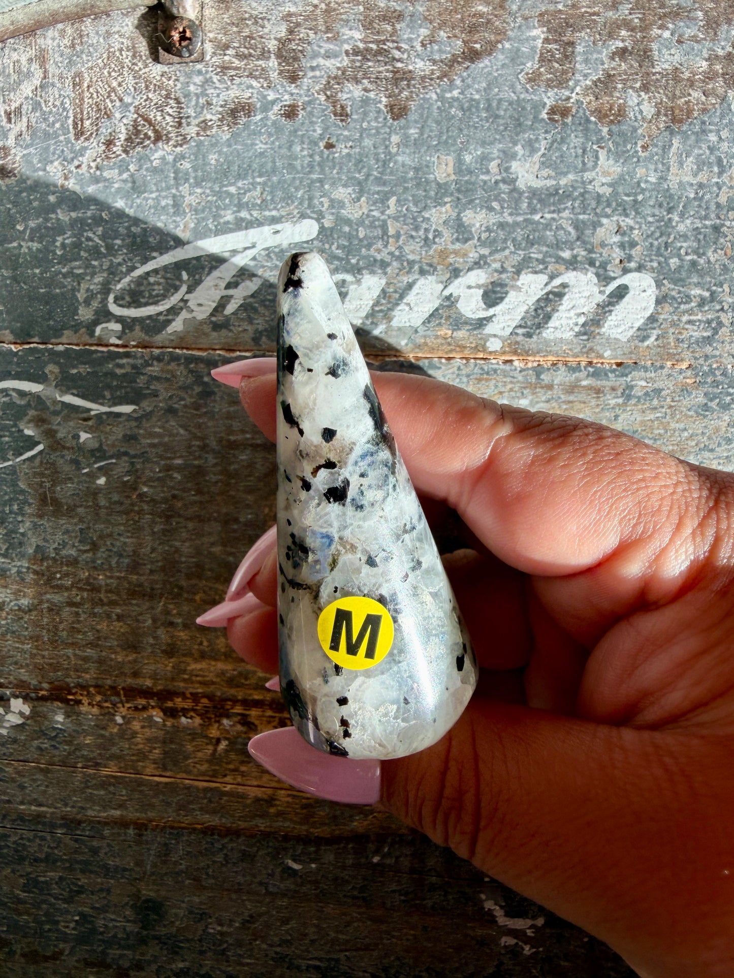 Flashy Rainbow Moonstone Ring Holder | Opt M