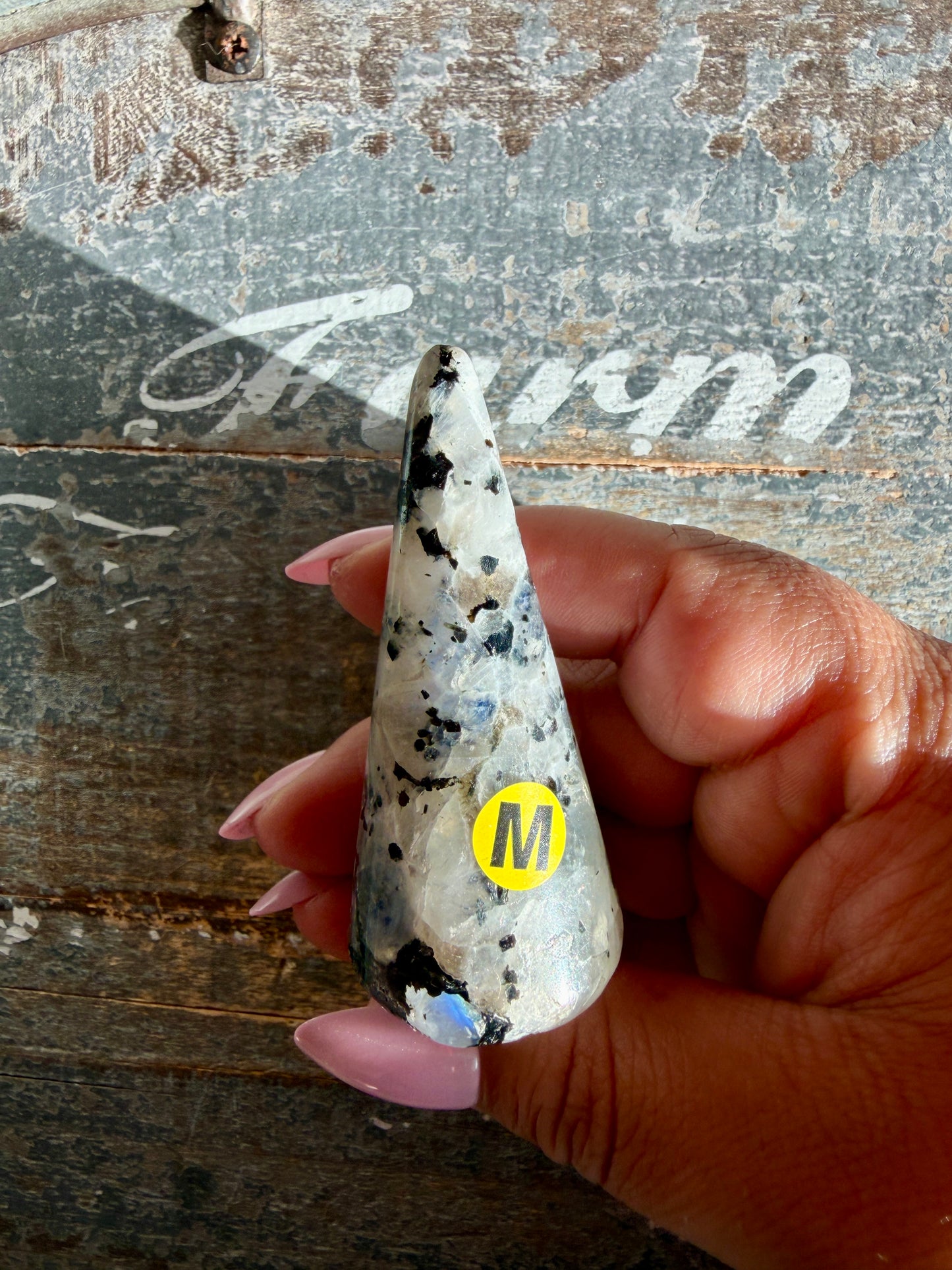 Flashy Rainbow Moonstone Ring Holder | Opt M