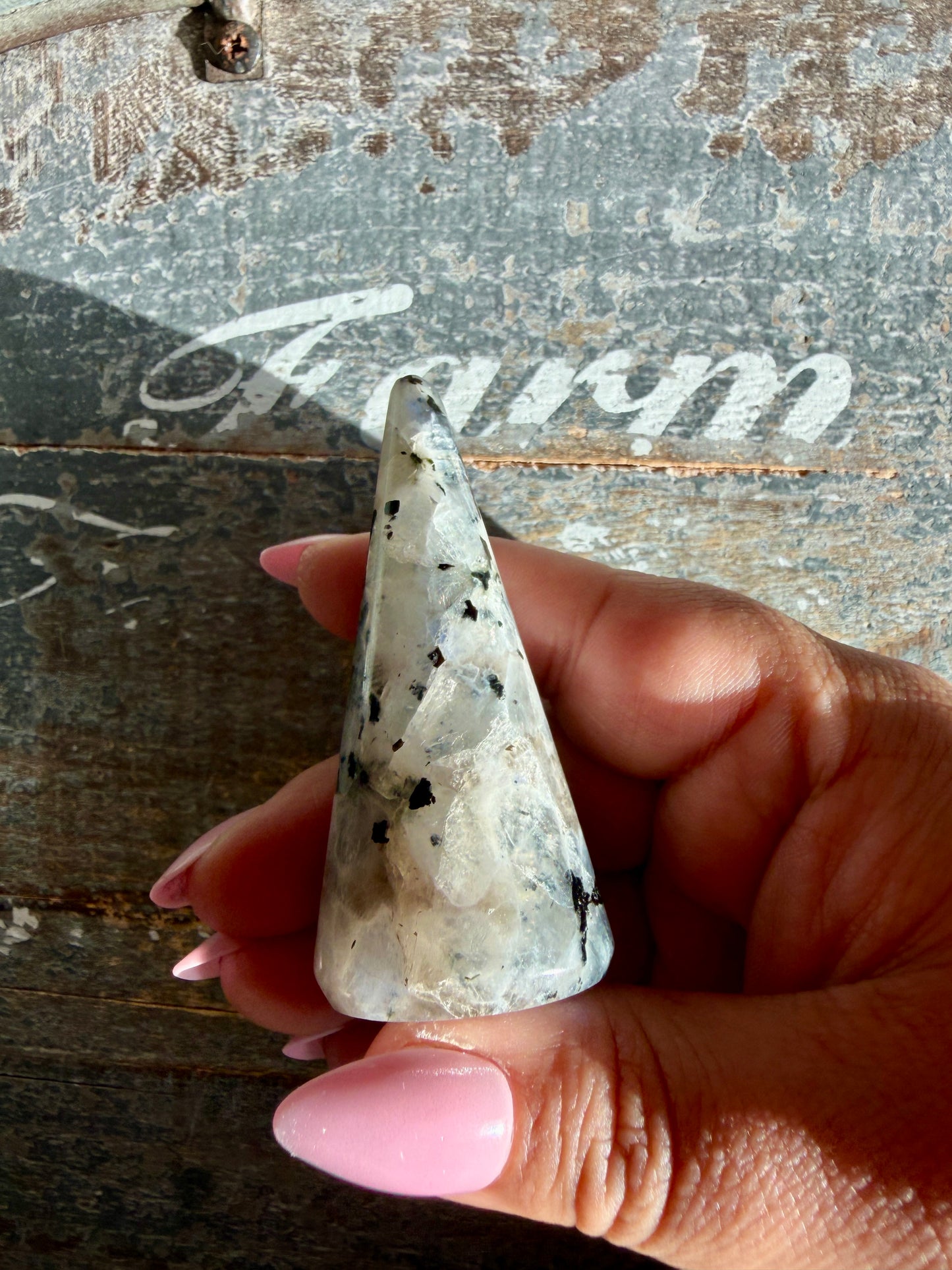 Flashy Rainbow Moonstone Ring Holder | Opt M