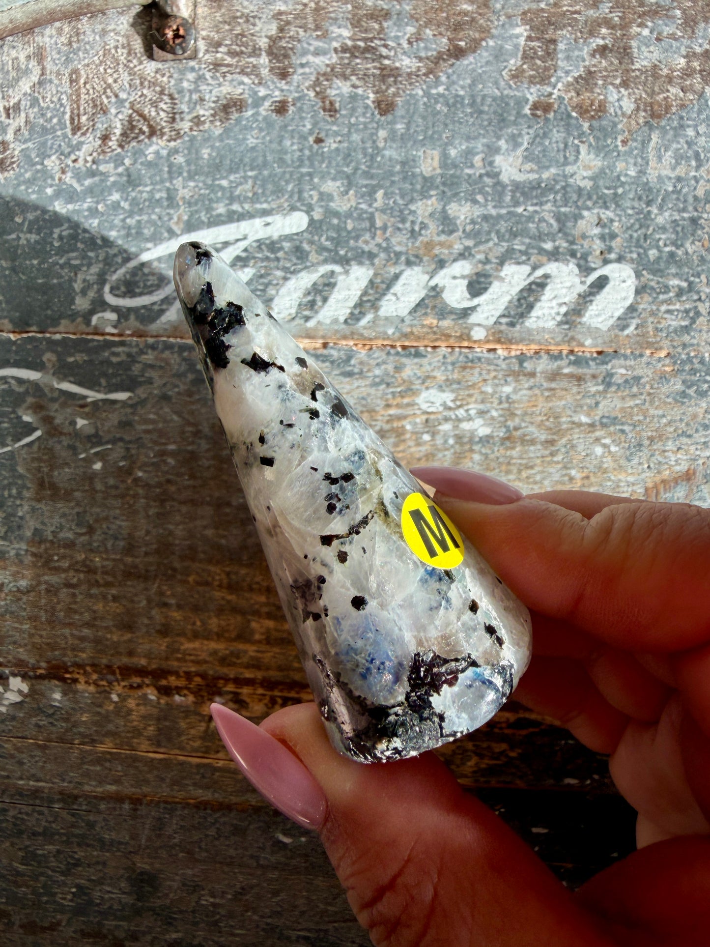 Flashy Rainbow Moonstone Ring Holder | Opt M