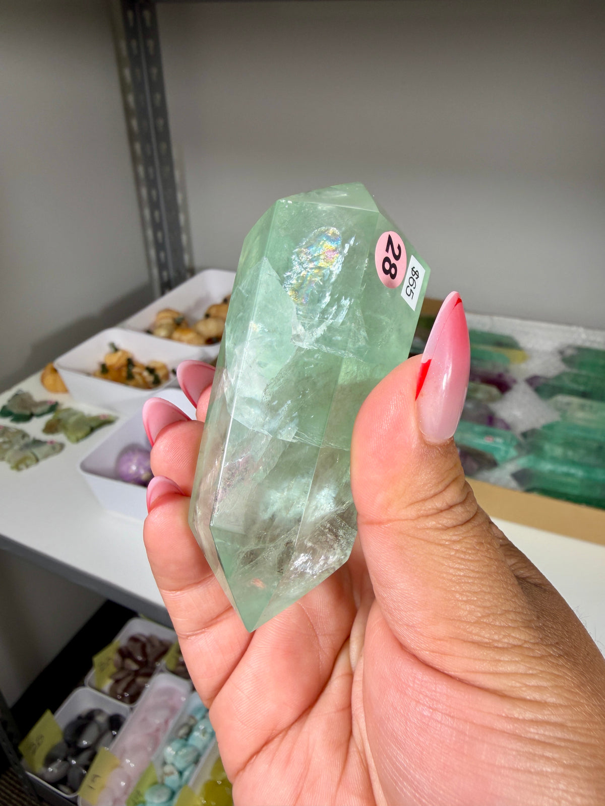 Gorgeous Mint Fluorite Wand w/ Rainbows | Opt 28