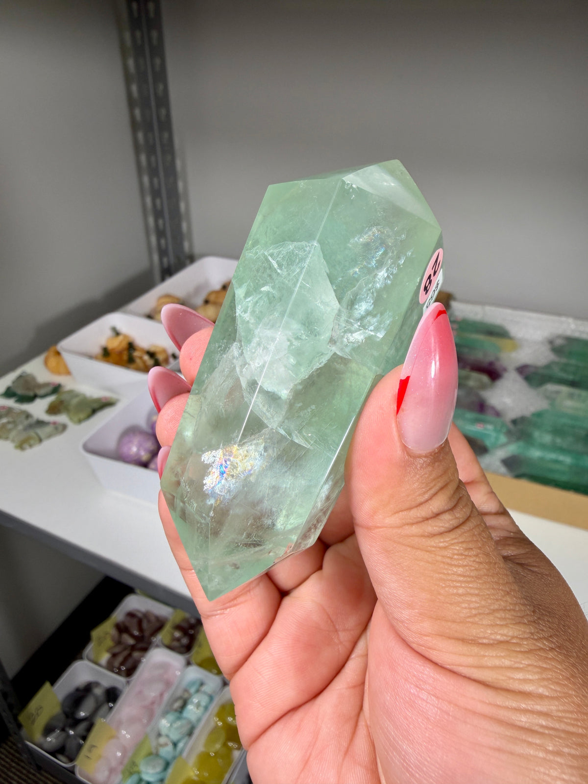 Gorgeous Mint Fluorite Wand w/ Rainbows | Opt 28