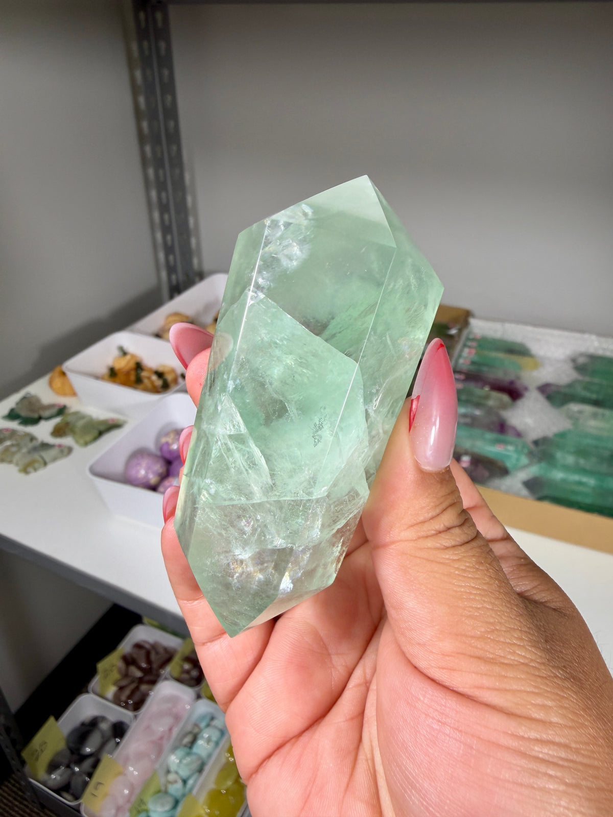 Gorgeous Mint Fluorite Wand w/ Rainbows | Opt 28
