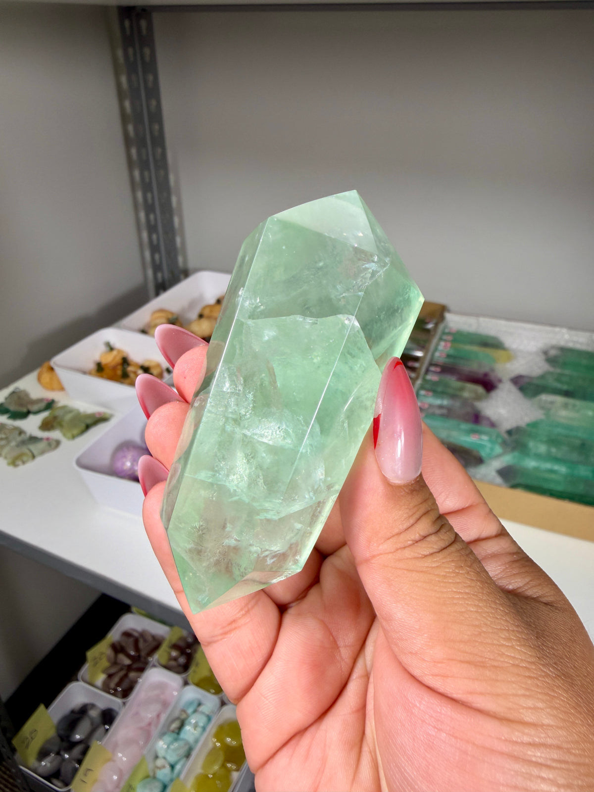 Gorgeous Mint Fluorite Wand w/ Rainbows | Opt 28