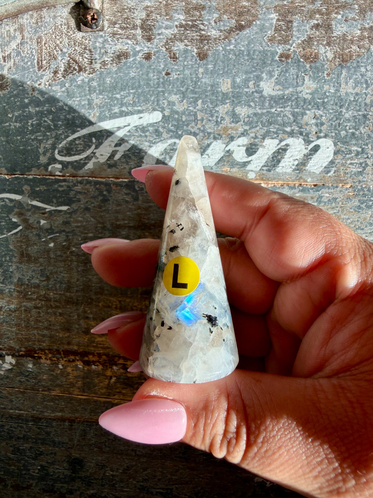 Flashy Rainbow Moonstone Ring Holder | Opt L