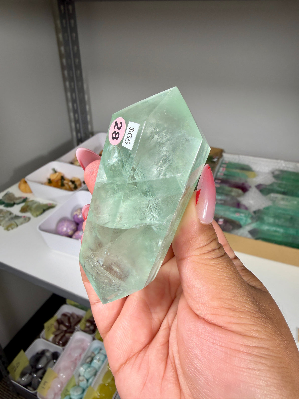 Gorgeous Mint Fluorite Wand w/ Rainbows | Opt 28