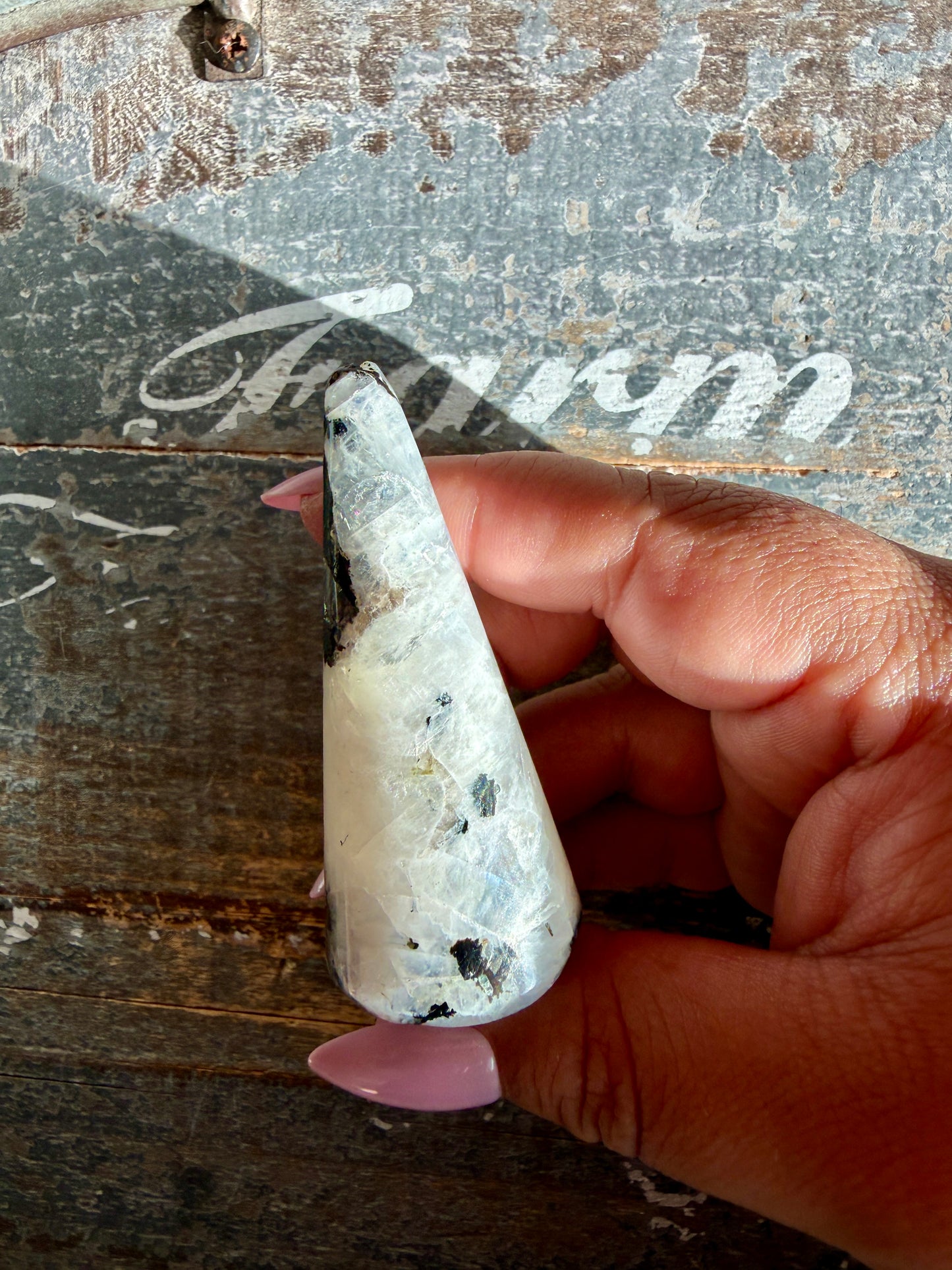 Flashy Rainbow Moonstone Ring Holder | Opt G