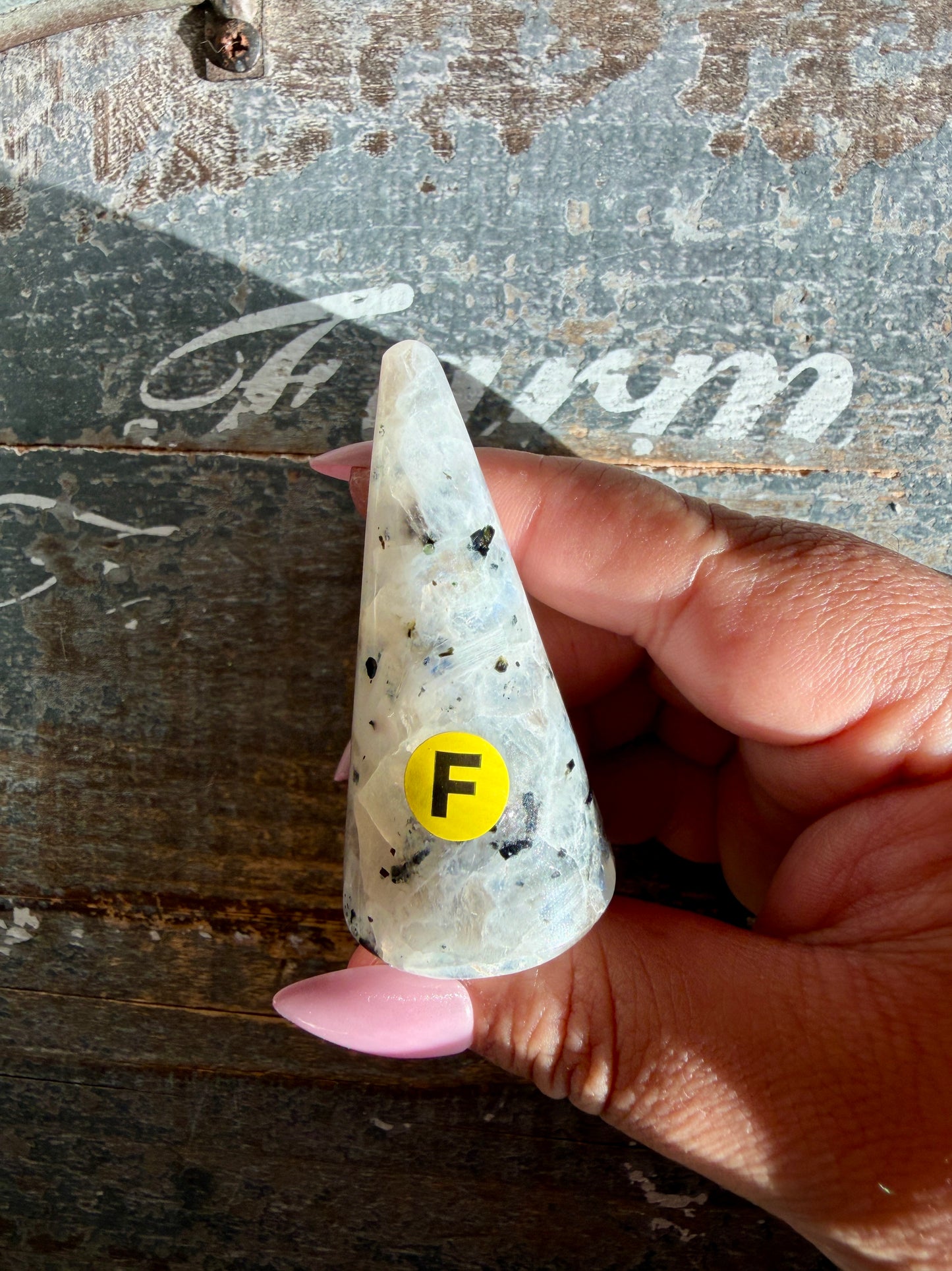 Flashy Rainbow Moonstone Ring Holder | Opt F