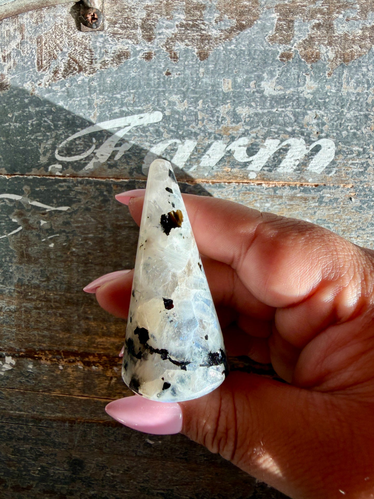 Flashy Rainbow Moonstone Ring Holder | Opt F