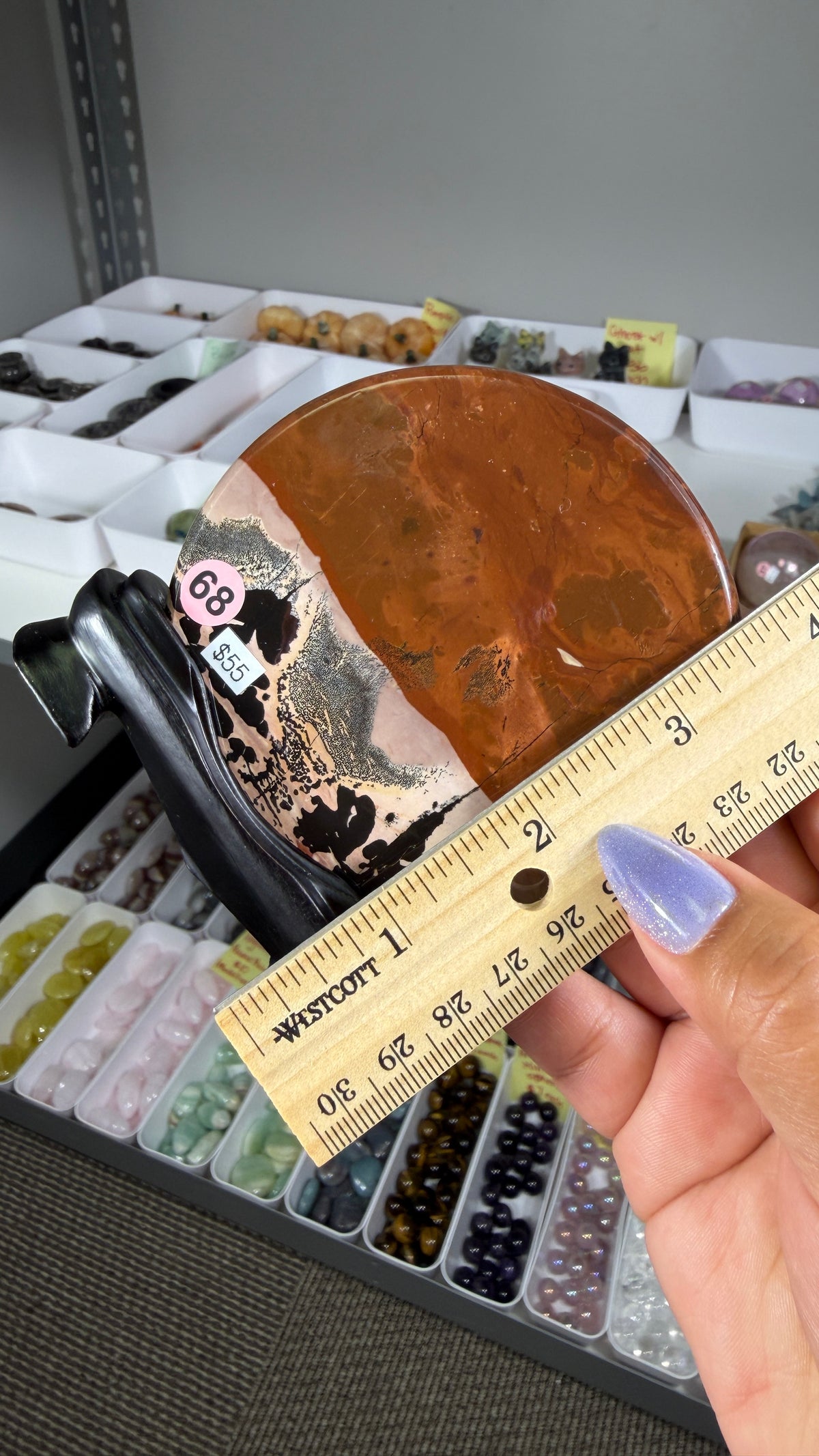 Gorgeous Picture Jasper Polished Round Display Plaque with Stand | Opt 68