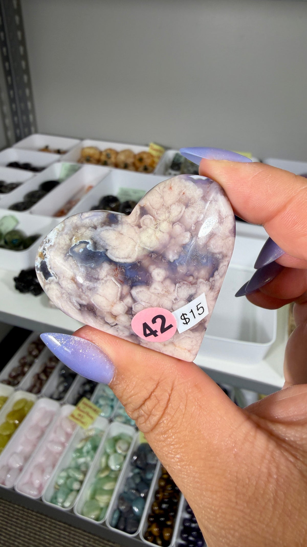 Gorgeous Blue Flower Agate Heart | Opt 42
