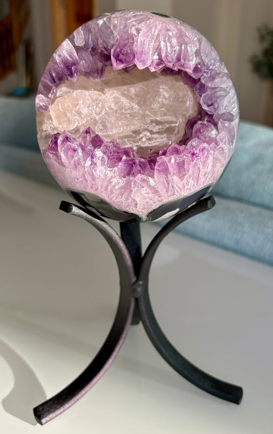 Gorgeous High Quality Amethyst Sphere with Calcite from Brazil