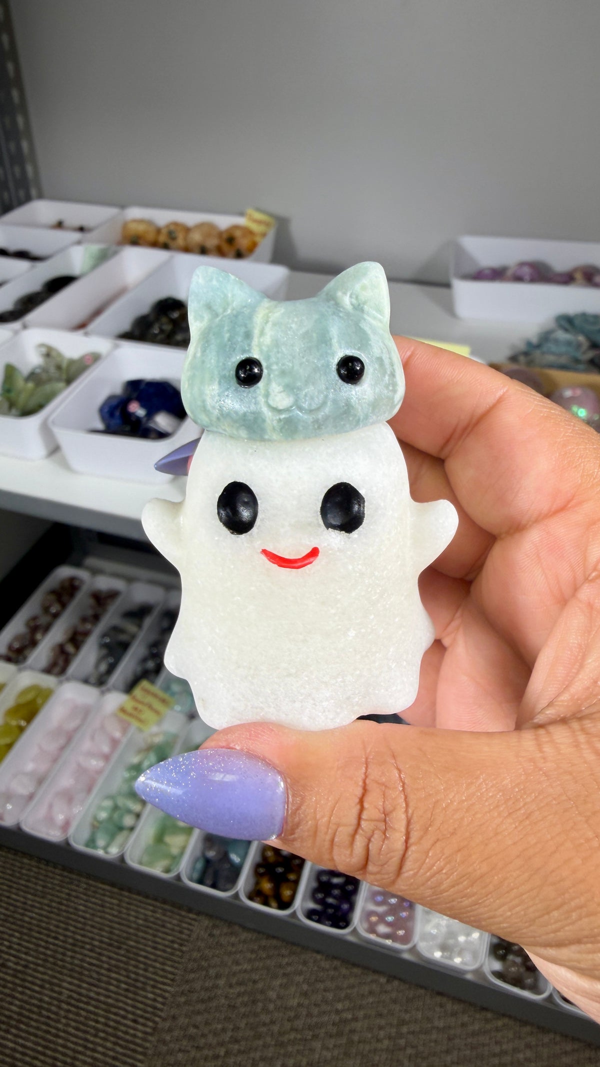Adorable Ghost with Green Jasper Kitty | Opt 11