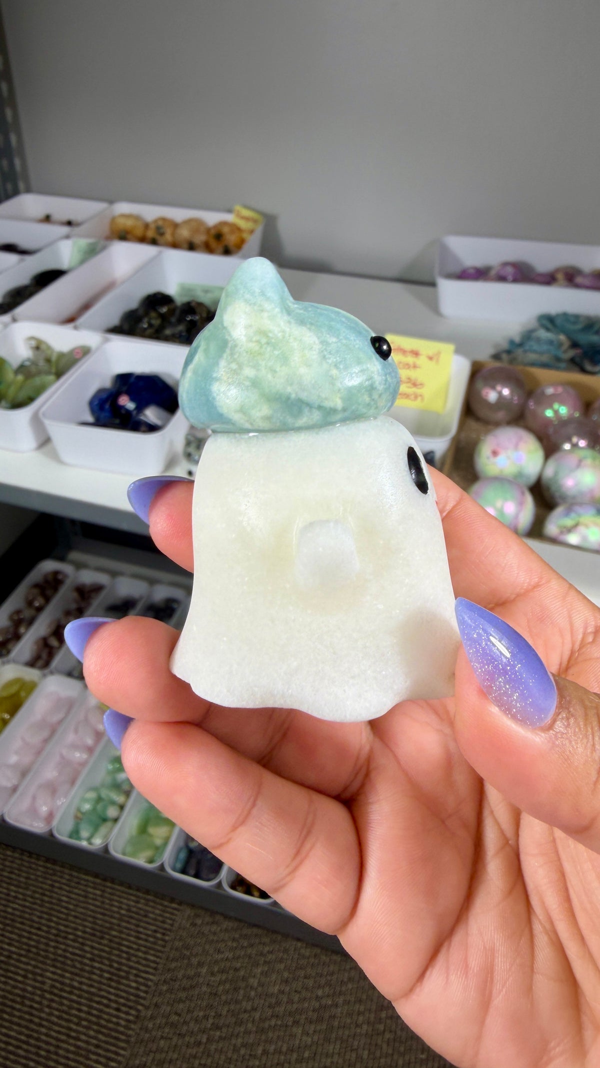 Adorable Ghost with Green Jasper Kitty | Opt 11