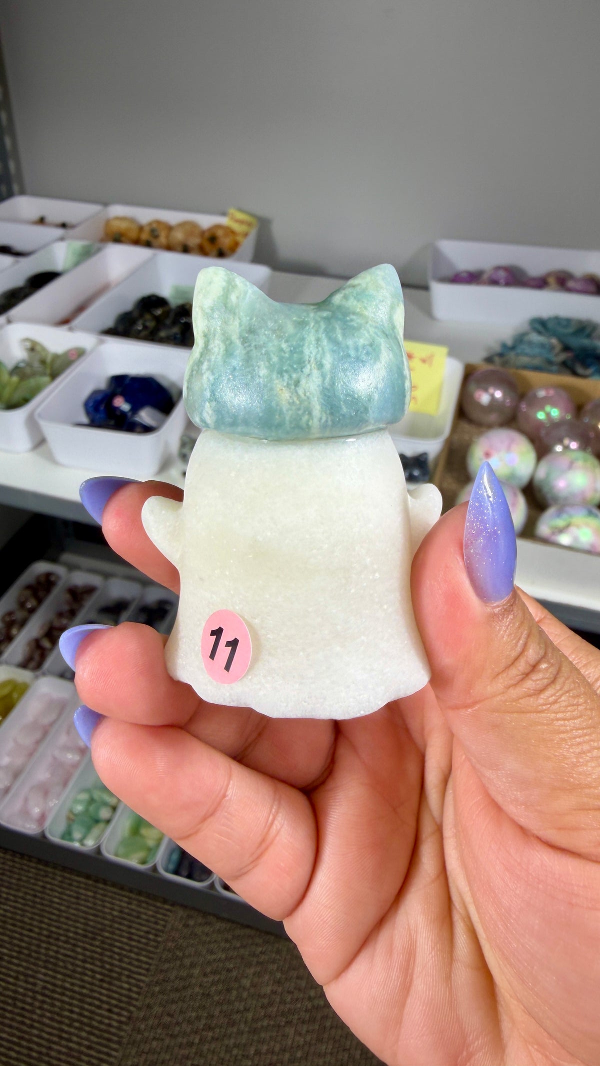 Adorable Ghost with Green Jasper Kitty | Opt 11