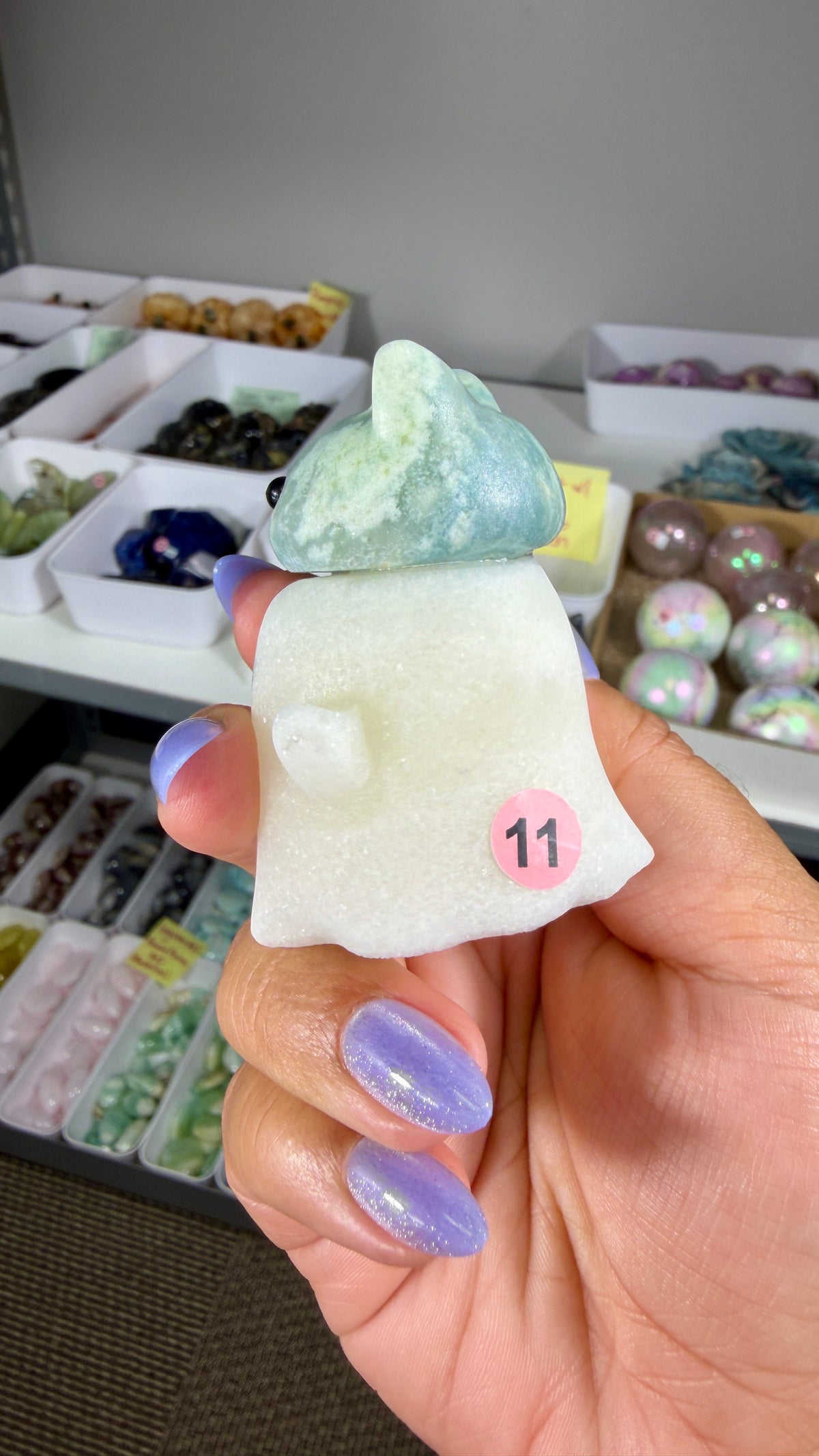 Adorable Ghost with Green Jasper Kitty | Opt 11