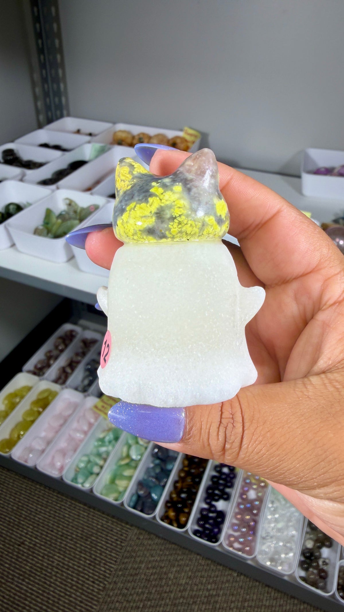 Adorable Ghost with Yellow/Gray Jasper Kitty | Opt 12