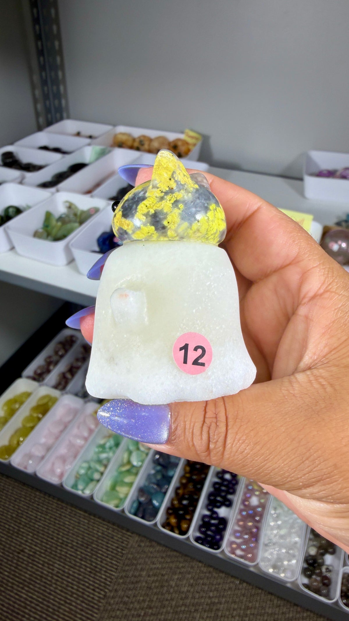 Adorable Ghost with Yellow/Gray Jasper Kitty | Opt 12
