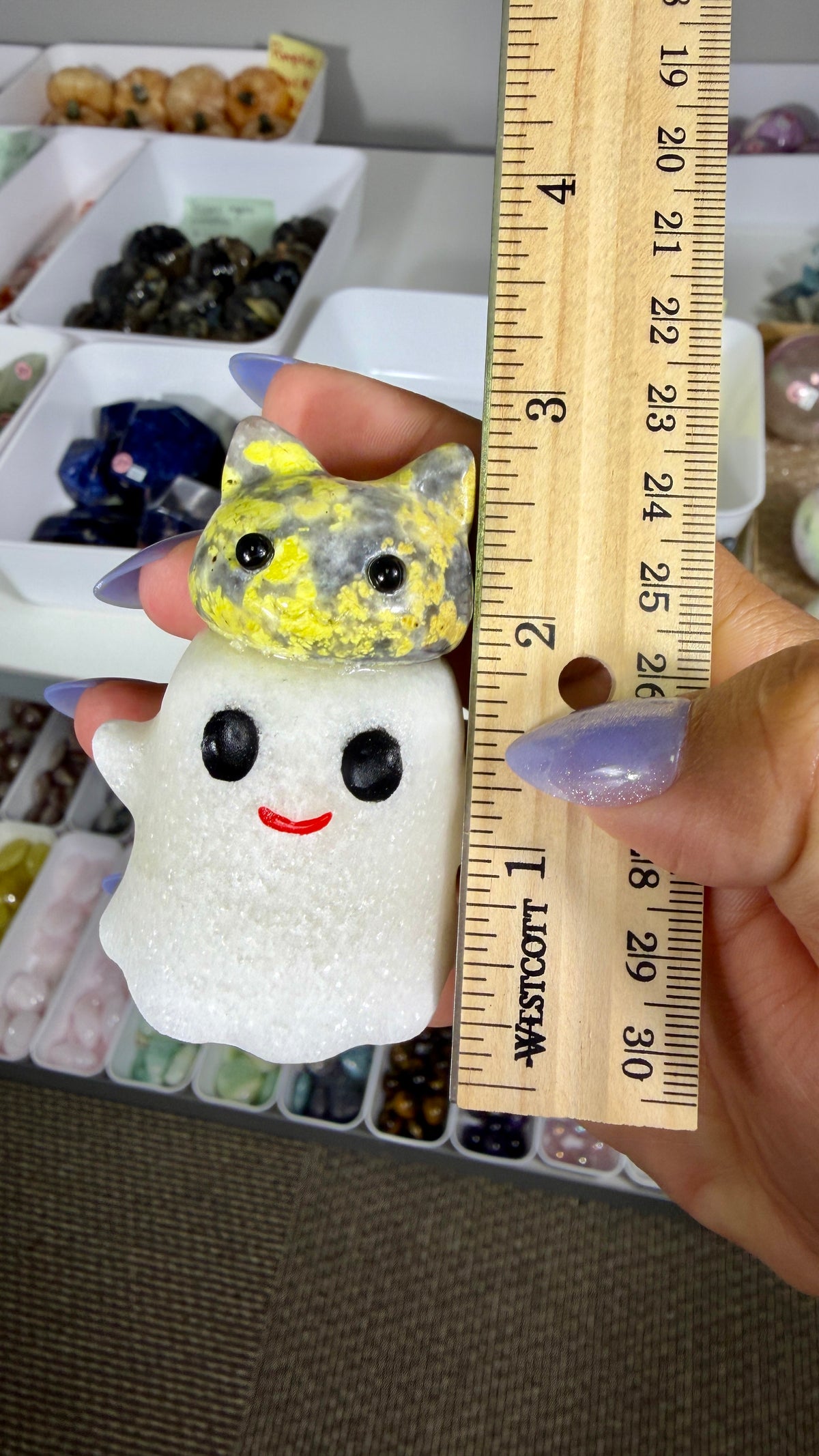 Adorable Ghost with Yellow/Gray Jasper Kitty | Opt 12