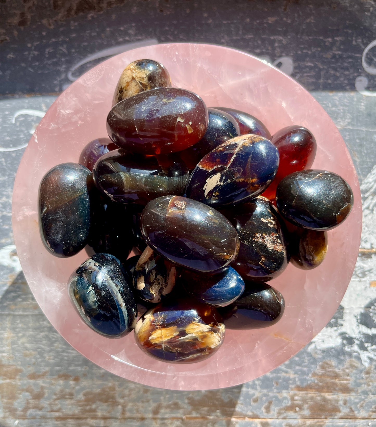 One (1) Gorgeous Blue/Red Amber Tumble from Indonesia