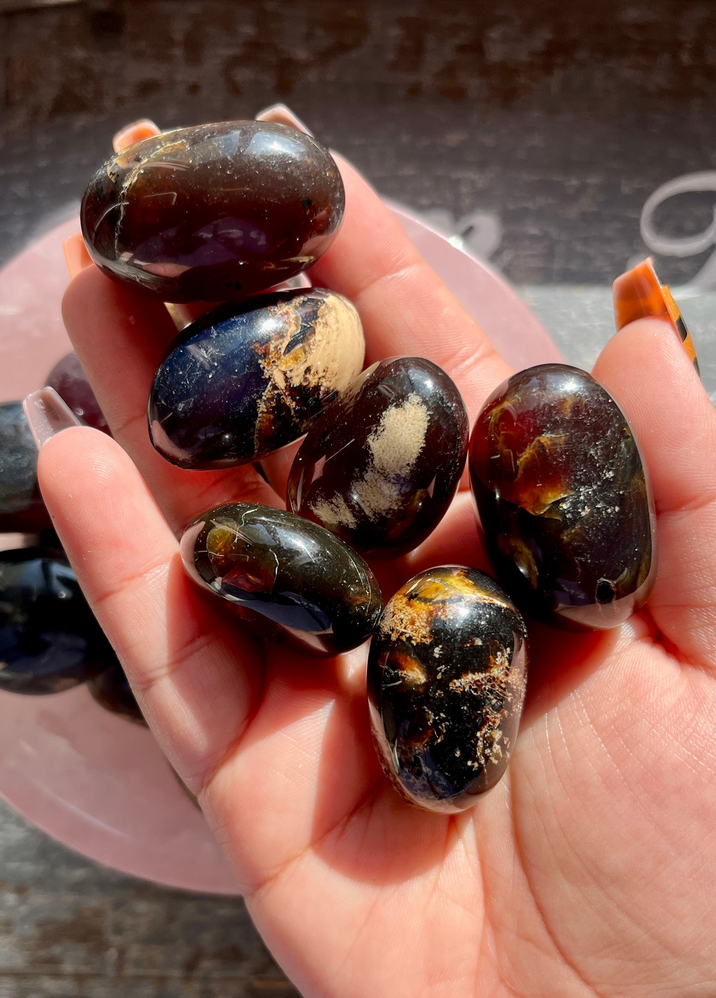 One (1) Gorgeous Blue/Red Amber Tumble from Indonesia