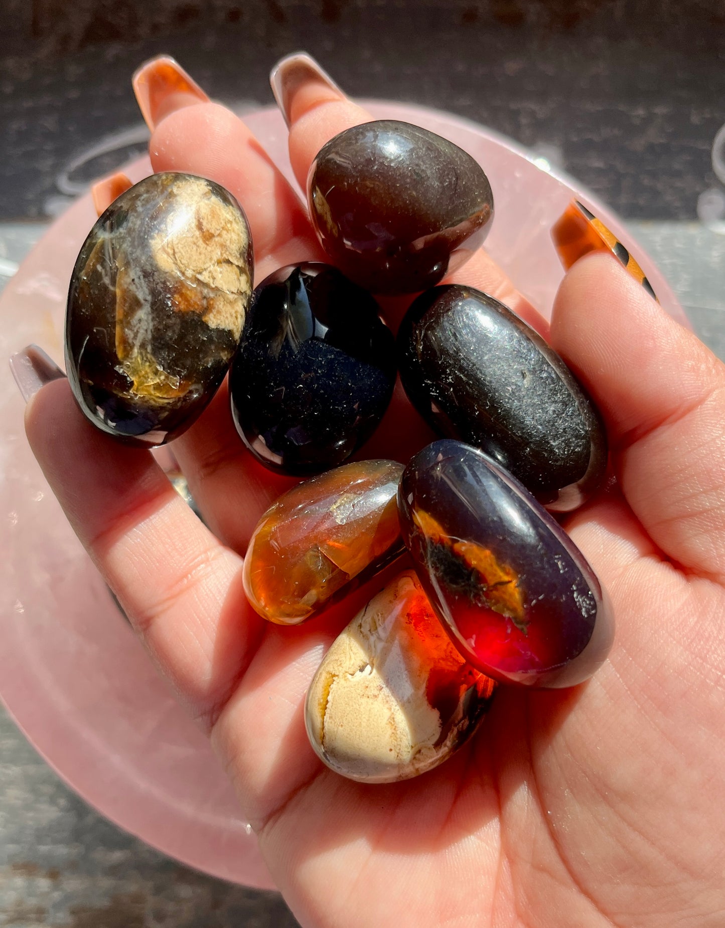 One (1) Gorgeous Blue/Red Amber Tumble from Indonesia