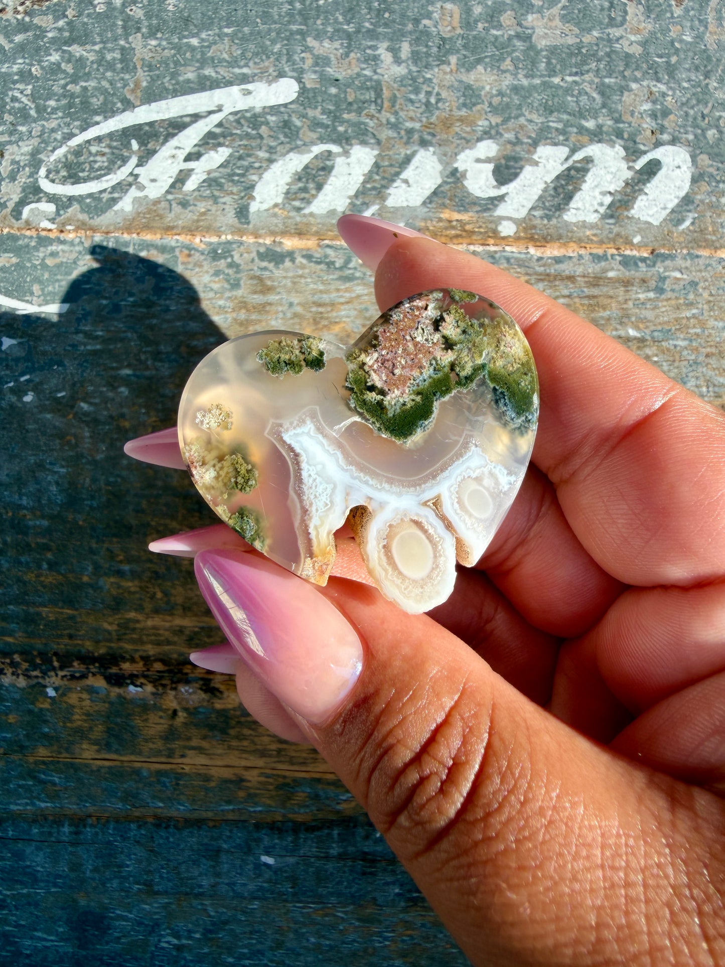 Gorgeous Indonesia Moss Agate Small Heart (Flat Back) | Opt 24 | Size - 1.5"