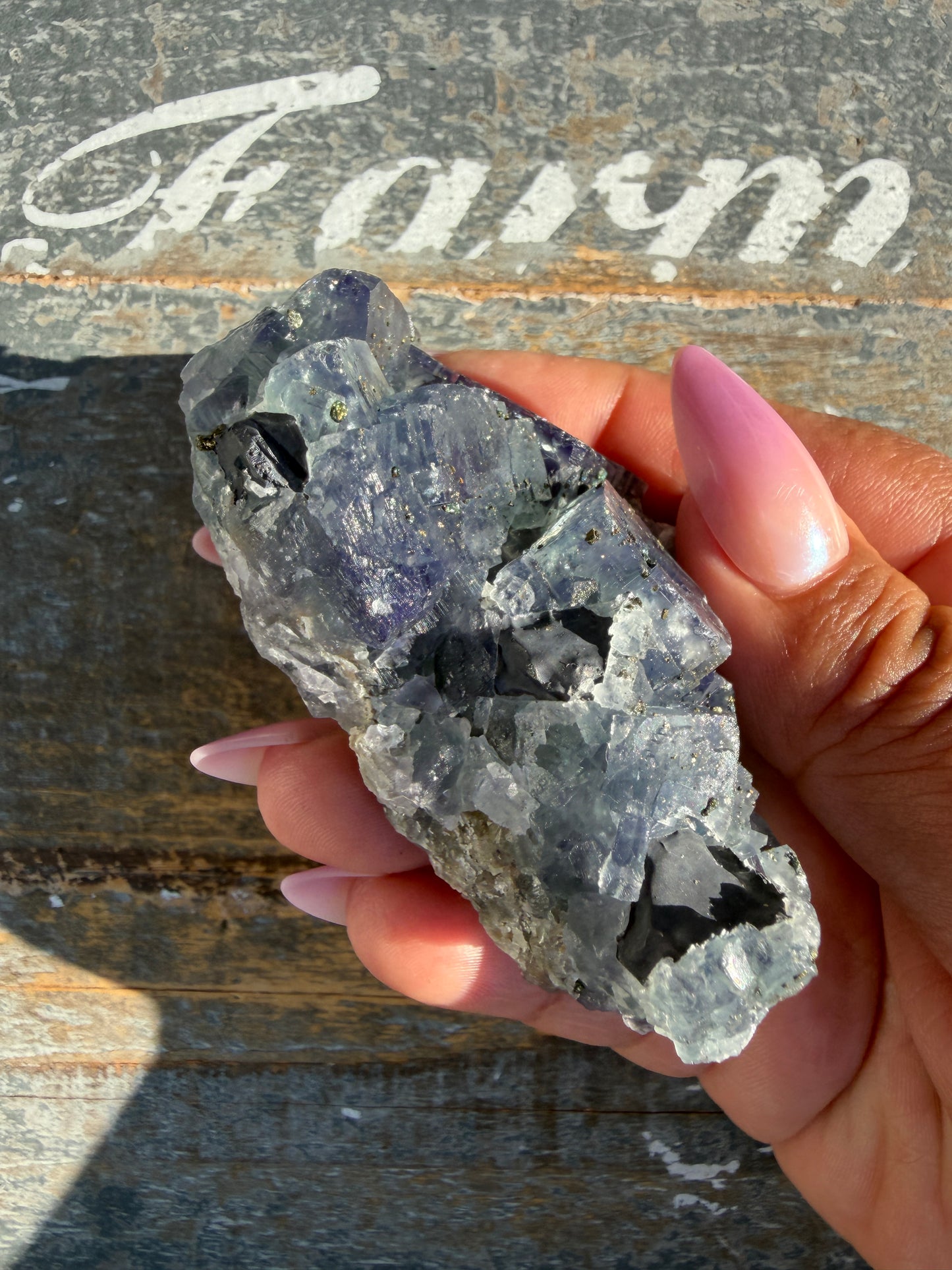 Gorgeous Cubic Dark Blue/Purple Fluorite Specimen coated in Pyrite | China | Opt 70