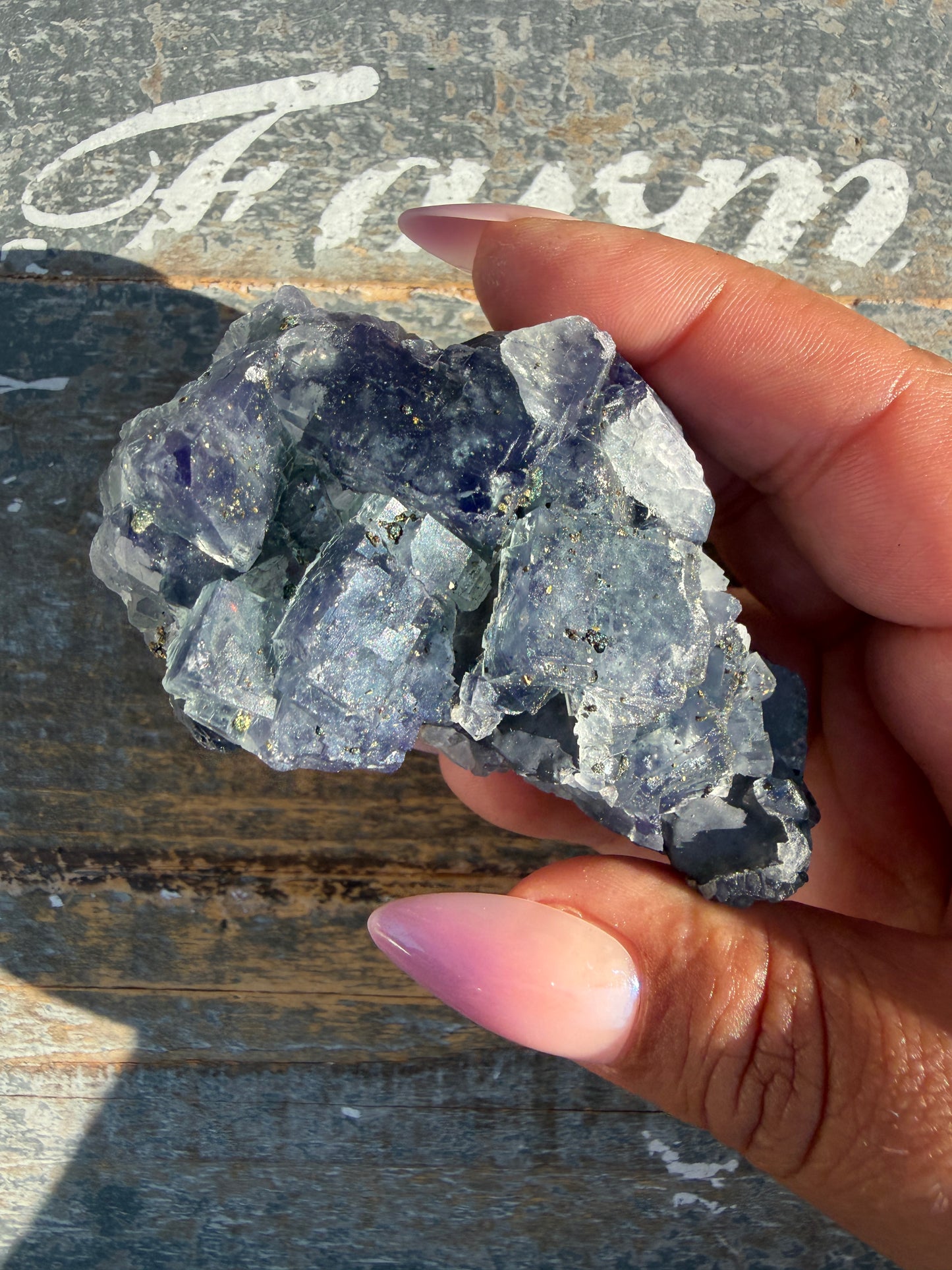 Gorgeous Cubic Dark Blue/Purple Fluorite Specimen coated in Pyrite | China | Opt 70