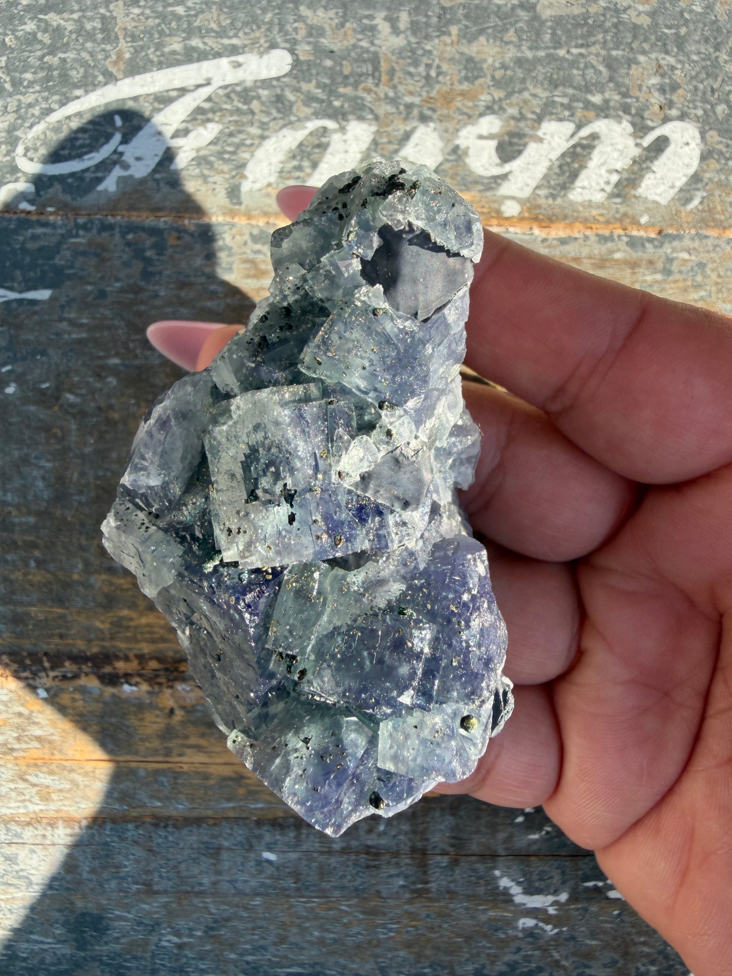 Gorgeous Cubic Dark Blue/Purple Fluorite Specimen coated in Pyrite | China | Opt 70