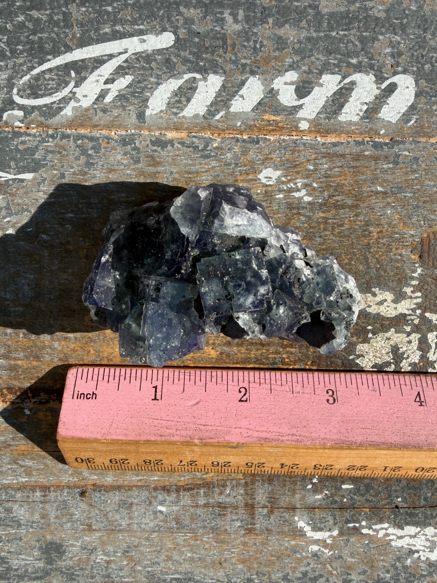 Gorgeous Cubic Dark Blue/Purple Fluorite Specimen coated in Pyrite | China | Opt 70
