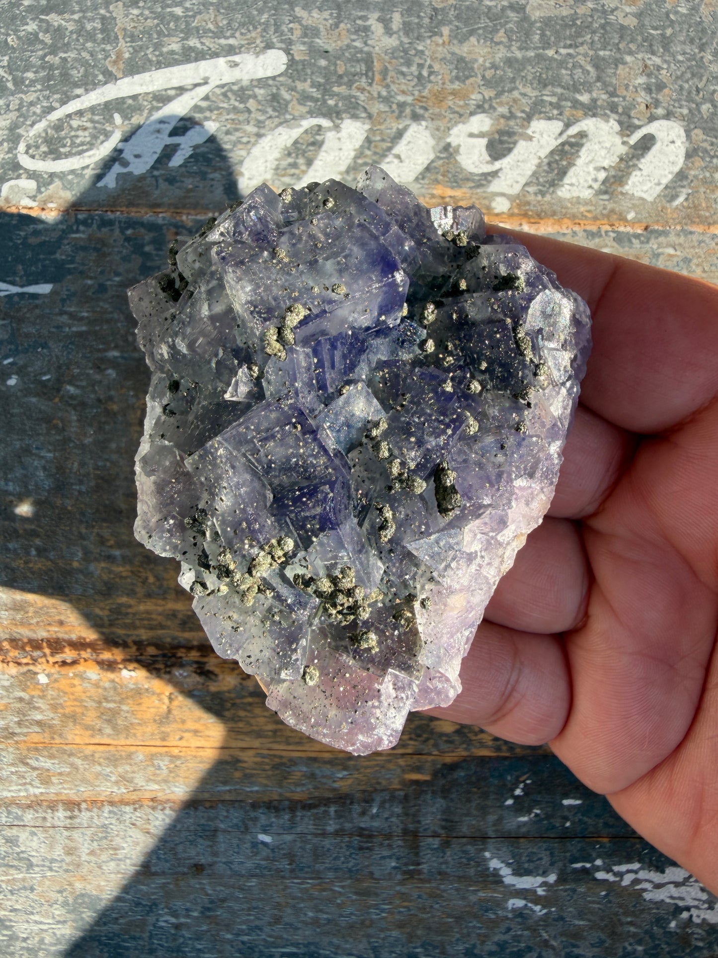 Gorgeous Cubic Dark Blue/Purple Fluorite Specimen coated in Pyrite | China | Opt 71