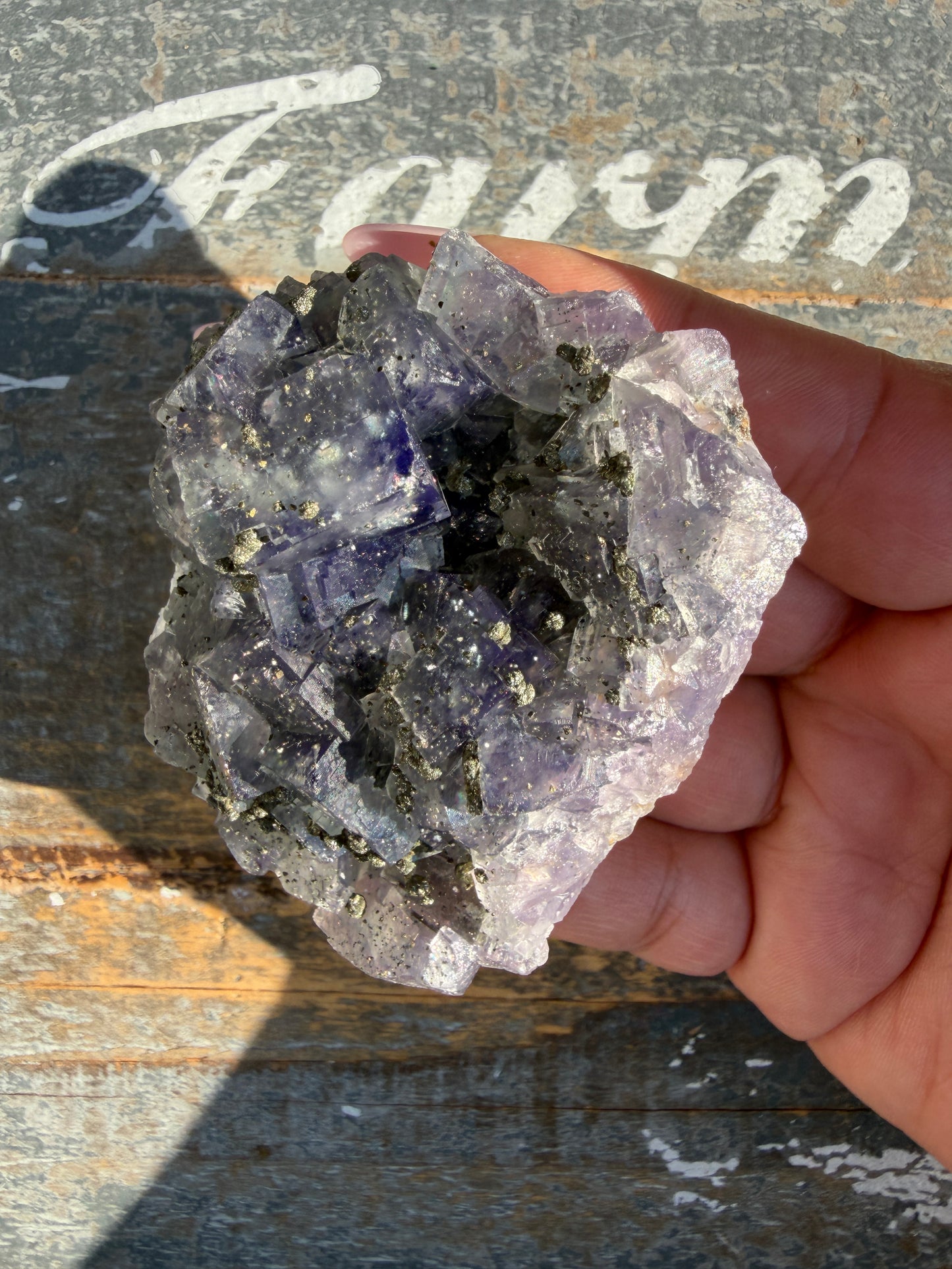 Gorgeous Cubic Dark Blue/Purple Fluorite Specimen coated in Pyrite | China | Opt 71