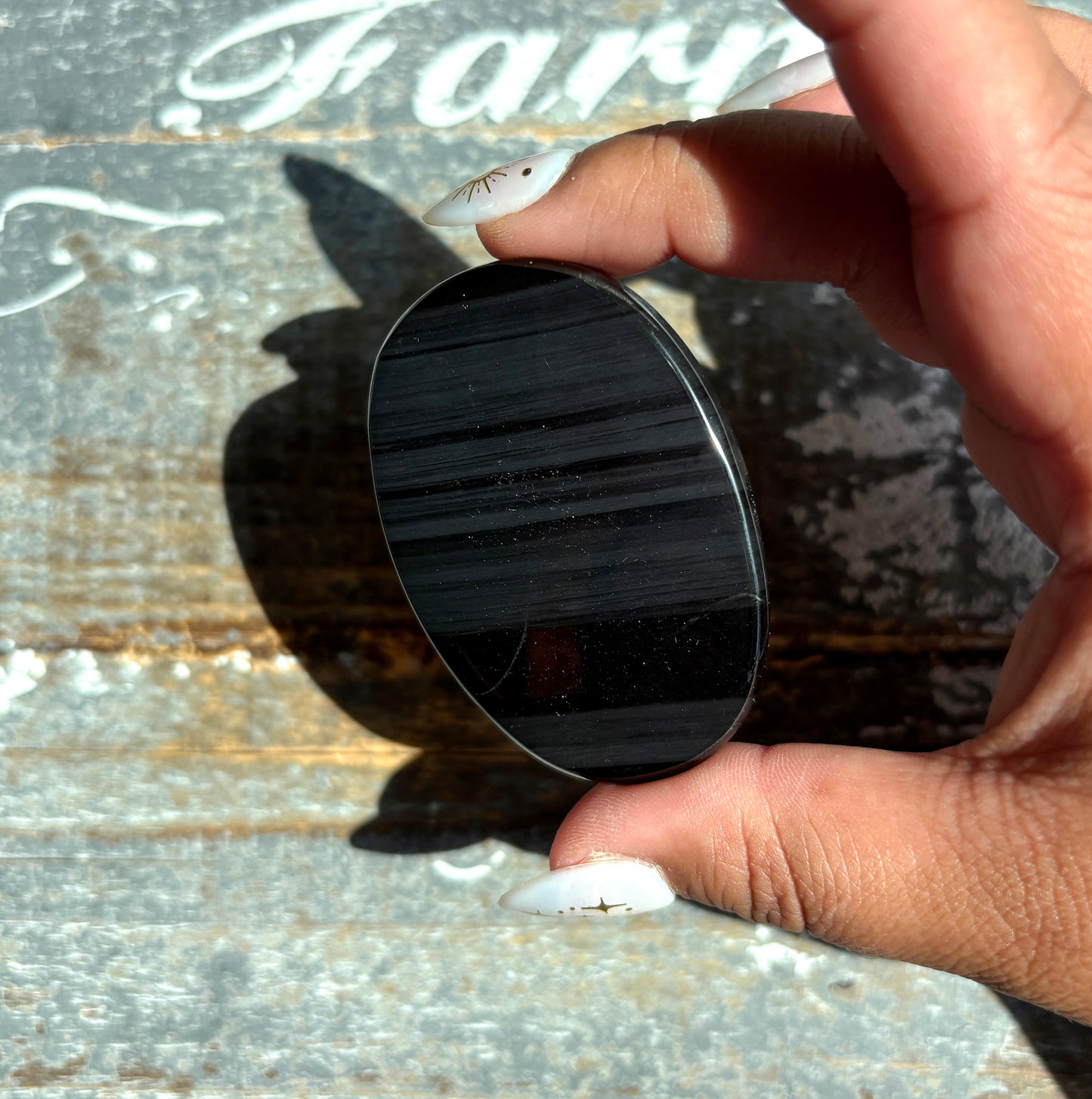 Gorgeous Midnight Lace Obsidian Palm Stone from Armenia | S