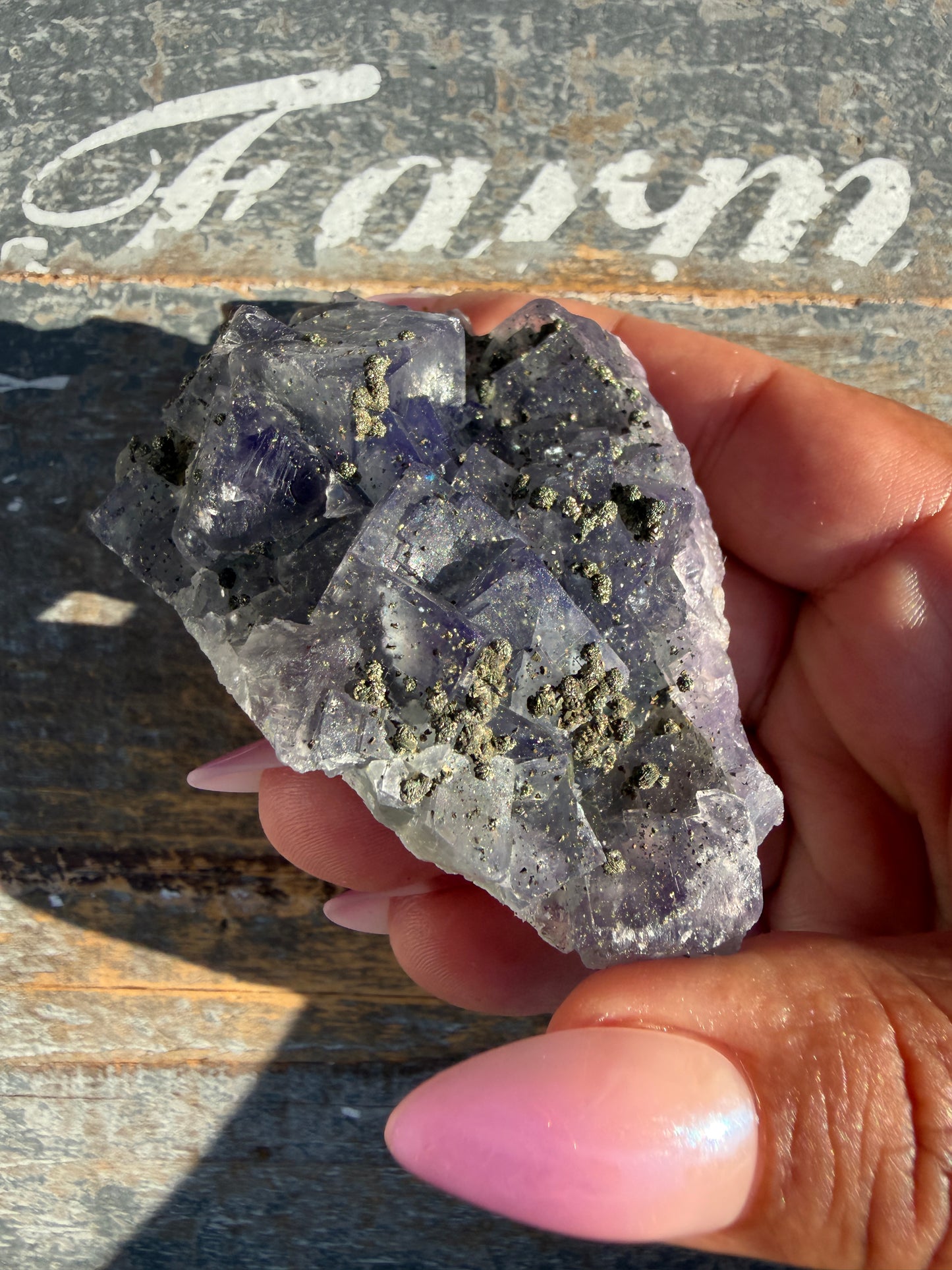 Gorgeous Cubic Dark Blue/Purple Fluorite Specimen coated in Pyrite | China | Opt 71
