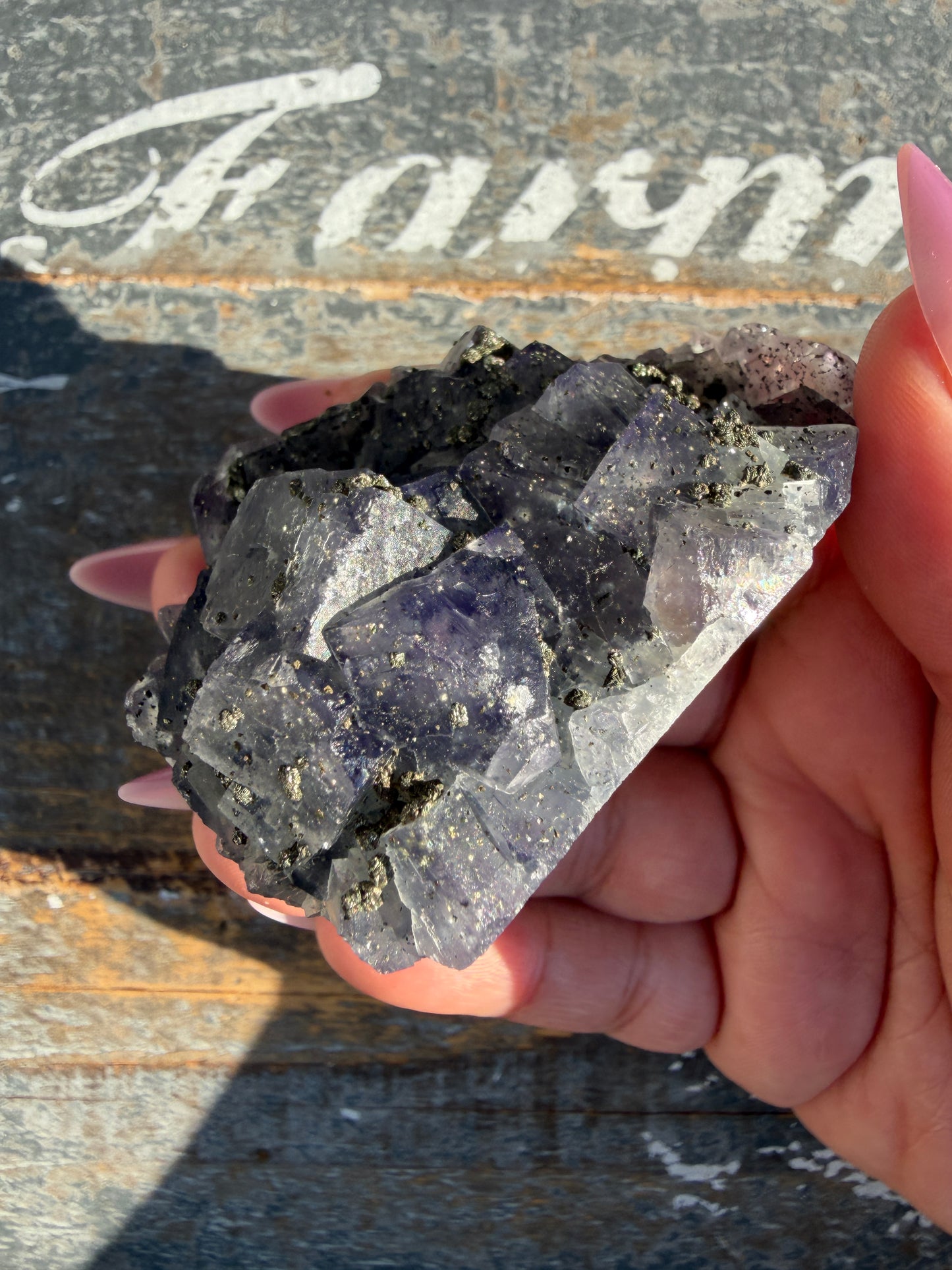 Gorgeous Cubic Dark Blue/Purple Fluorite Specimen coated in Pyrite | China | Opt 71