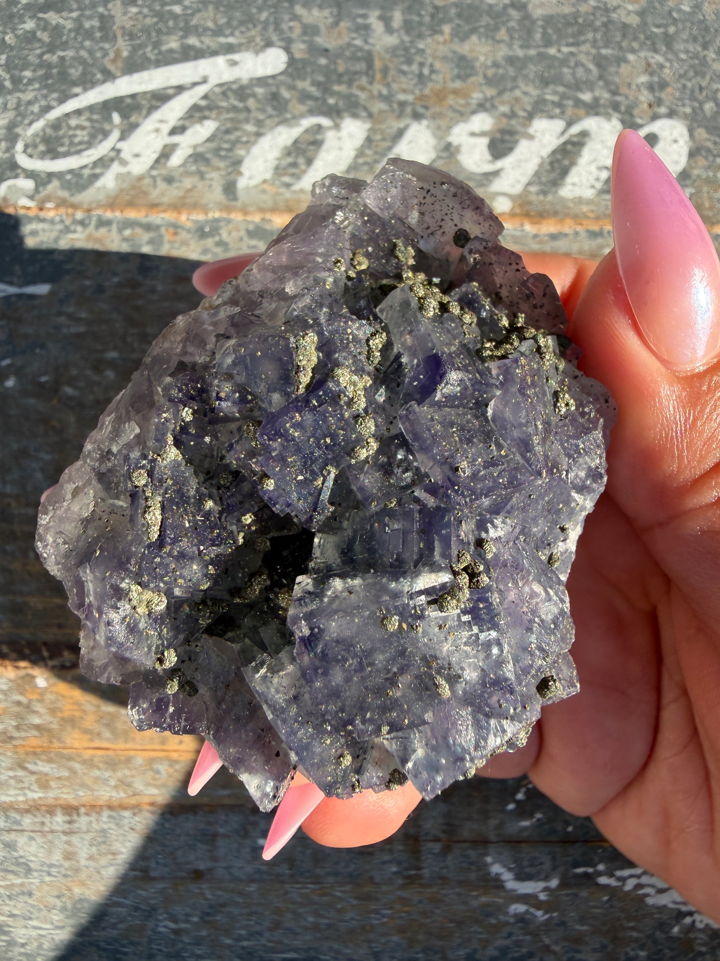 Gorgeous Cubic Dark Blue/Purple Fluorite Specimen coated in Pyrite | China | Opt 71