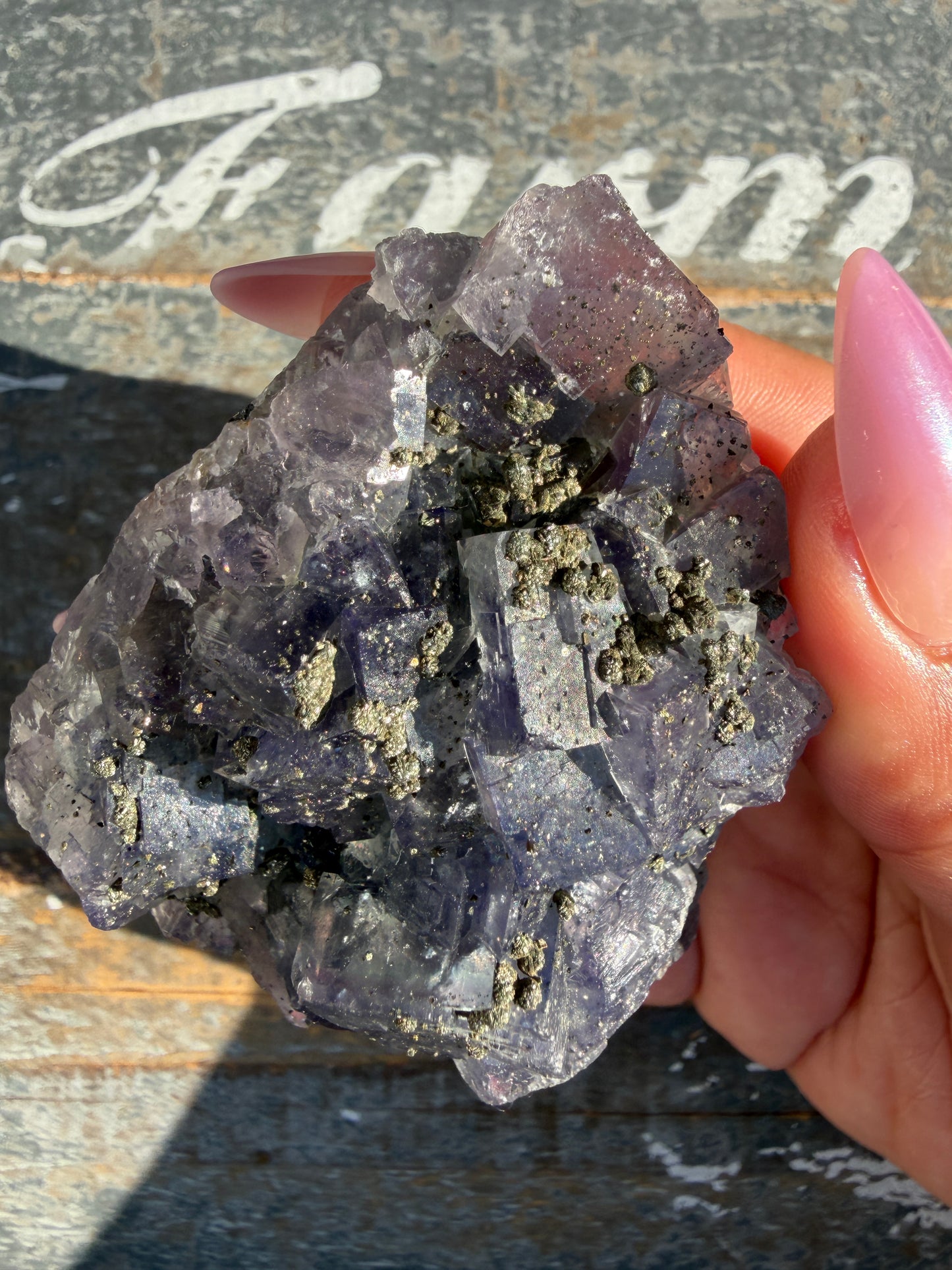 Gorgeous Cubic Dark Blue/Purple Fluorite Specimen coated in Pyrite | China | Opt 71