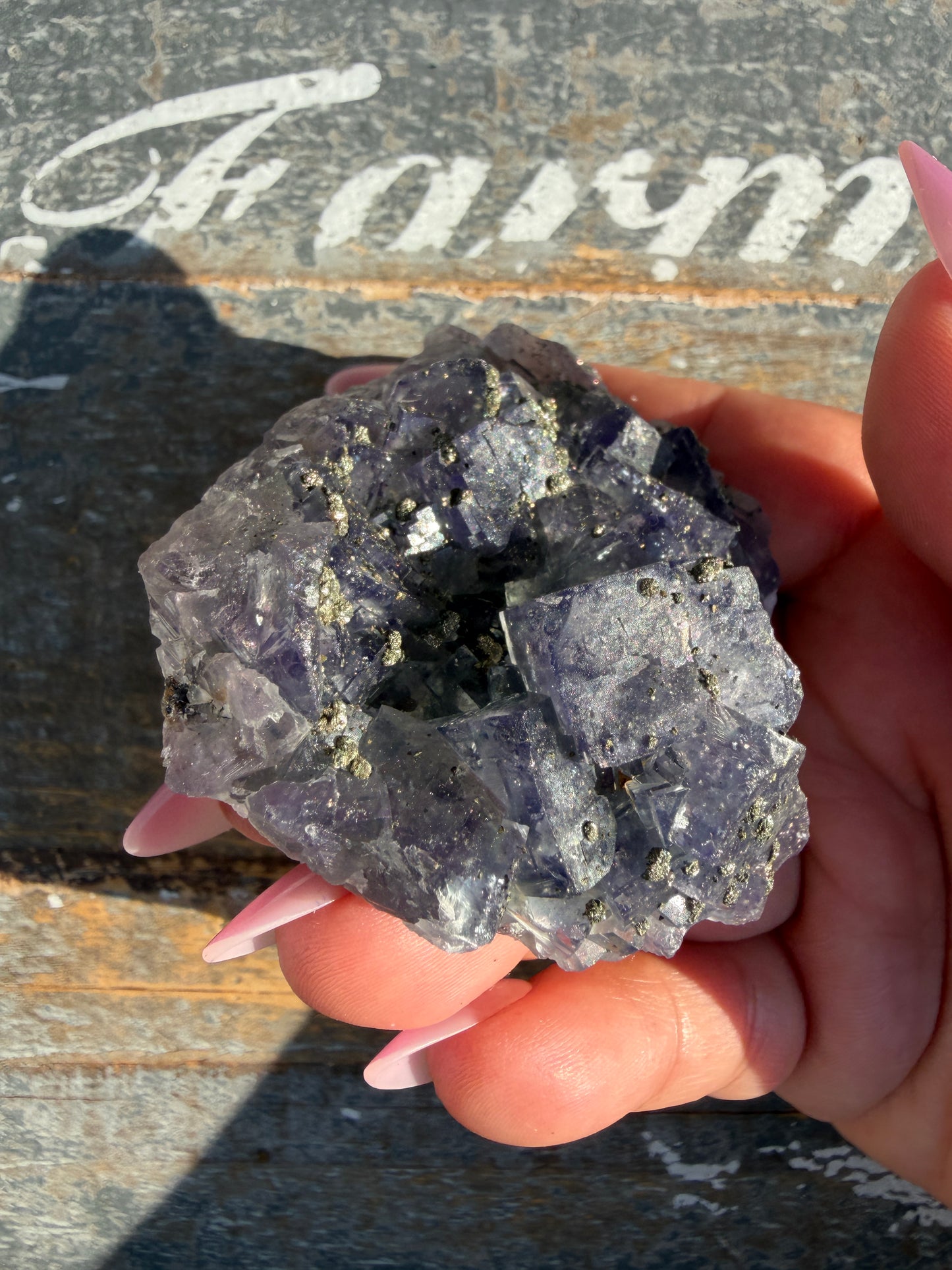 Gorgeous Cubic Dark Blue/Purple Fluorite Specimen coated in Pyrite | China | Opt 71