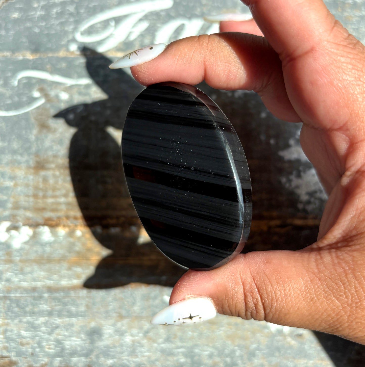 Gorgeous Midnight Lace Obsidian Palm Stone from Armenia | T